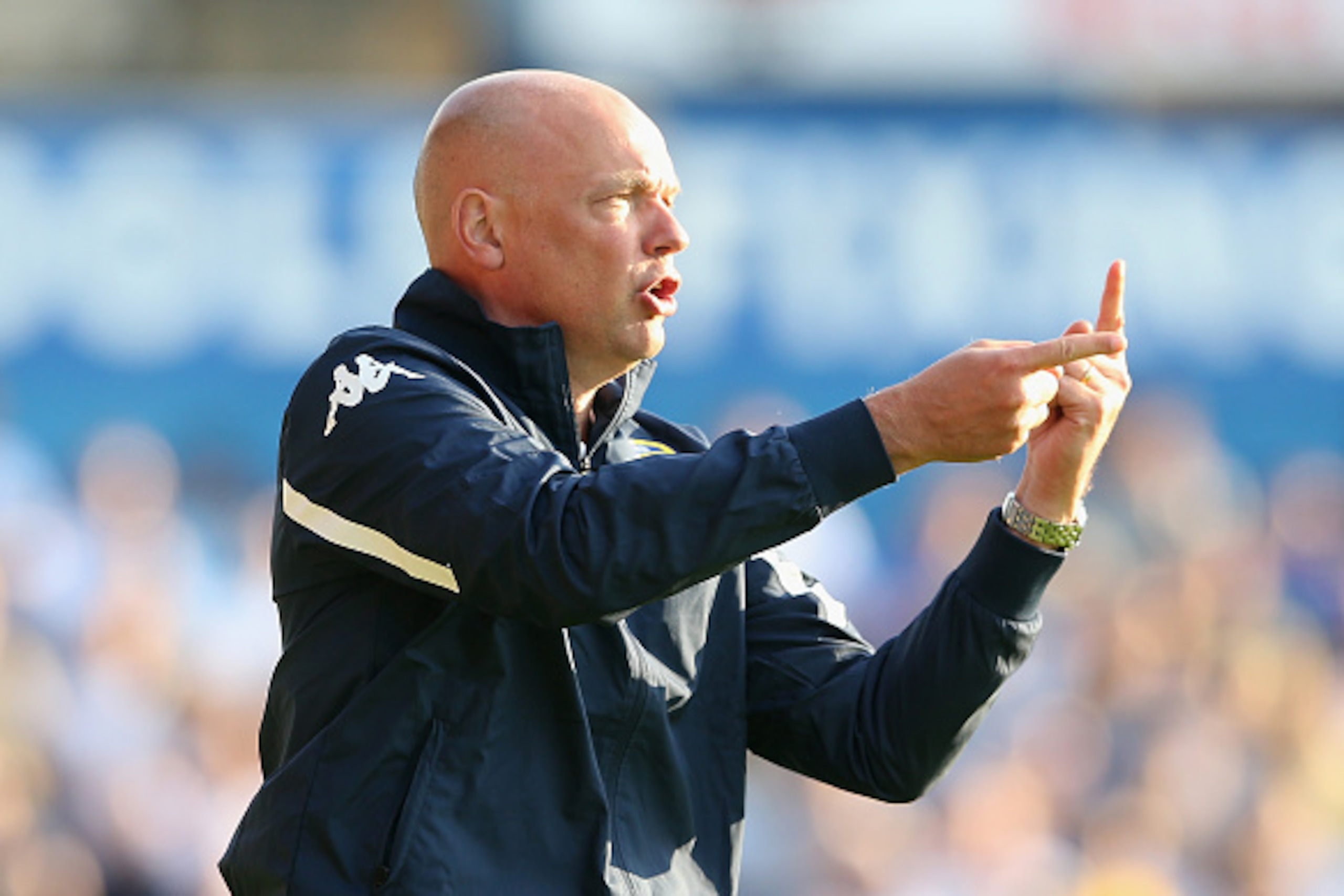 YORK, ENGLAND - JULY 15:  Uwe Rosler, the Leeds United manager issues instructions during the pre season friendly match between York City and Leeds United at Bootham Crescent on July 15, 2015 in York, England.  (Photo by David Rogers/Getty Images)