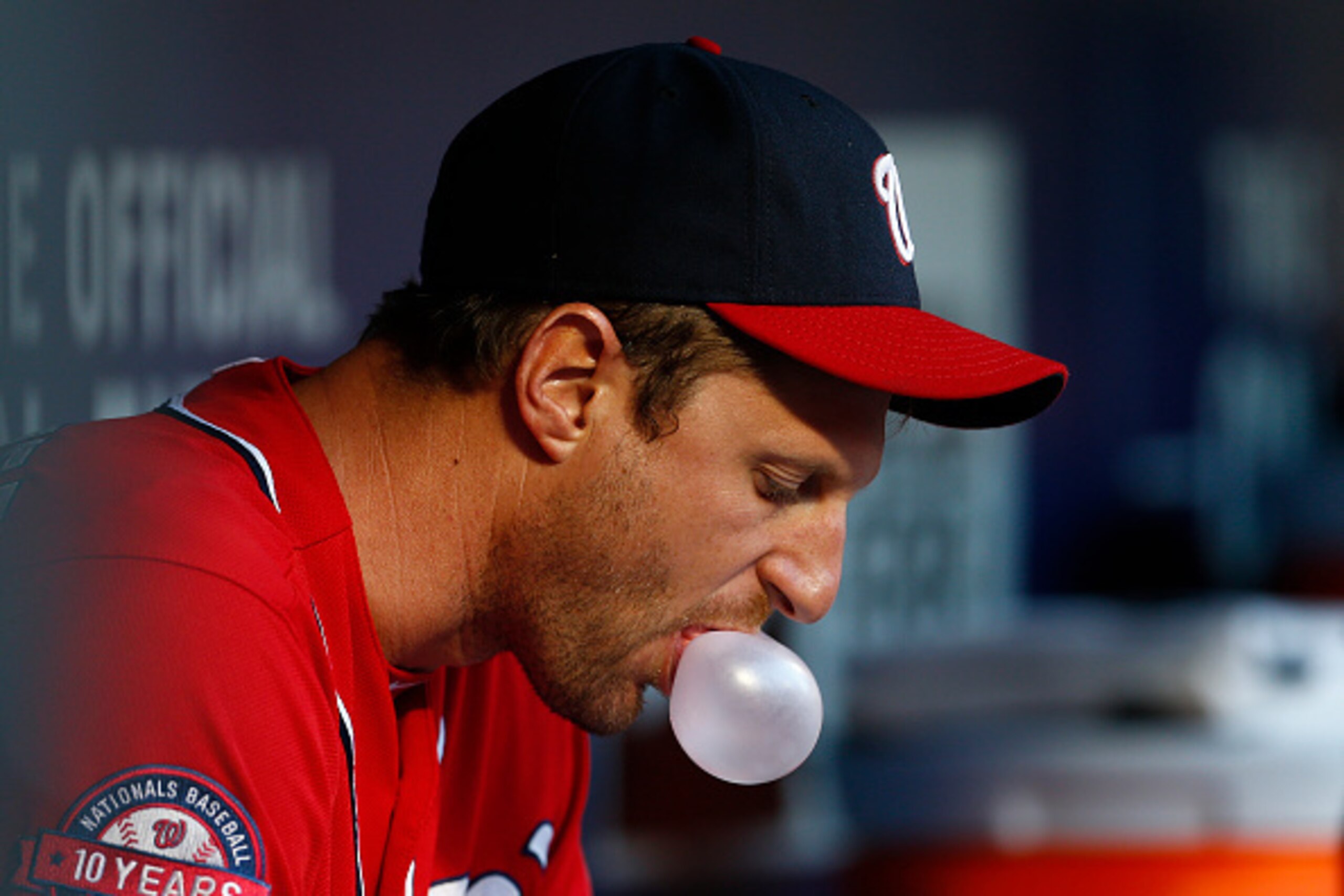 NEW YORK, NY - AUGUST 1: Max Scherzer #31 of the Washington Nationals in the dugout during a game against the New York Mets on August 1, 2015 at Citi Field in the Flushing neighborhood of the Queens borough of New York City. (Photo by Rich Schultz/Getty I NEW YORK, NY - AUGUST 1: Max Scherzer #31 of the Washington Nationals in the dugout during a game against the New York Mets on August 1, 2015 at Citi Field in the Flushing neighborhood of the Queens borough of New York City. (Photo by Rich Schultz/Getty I