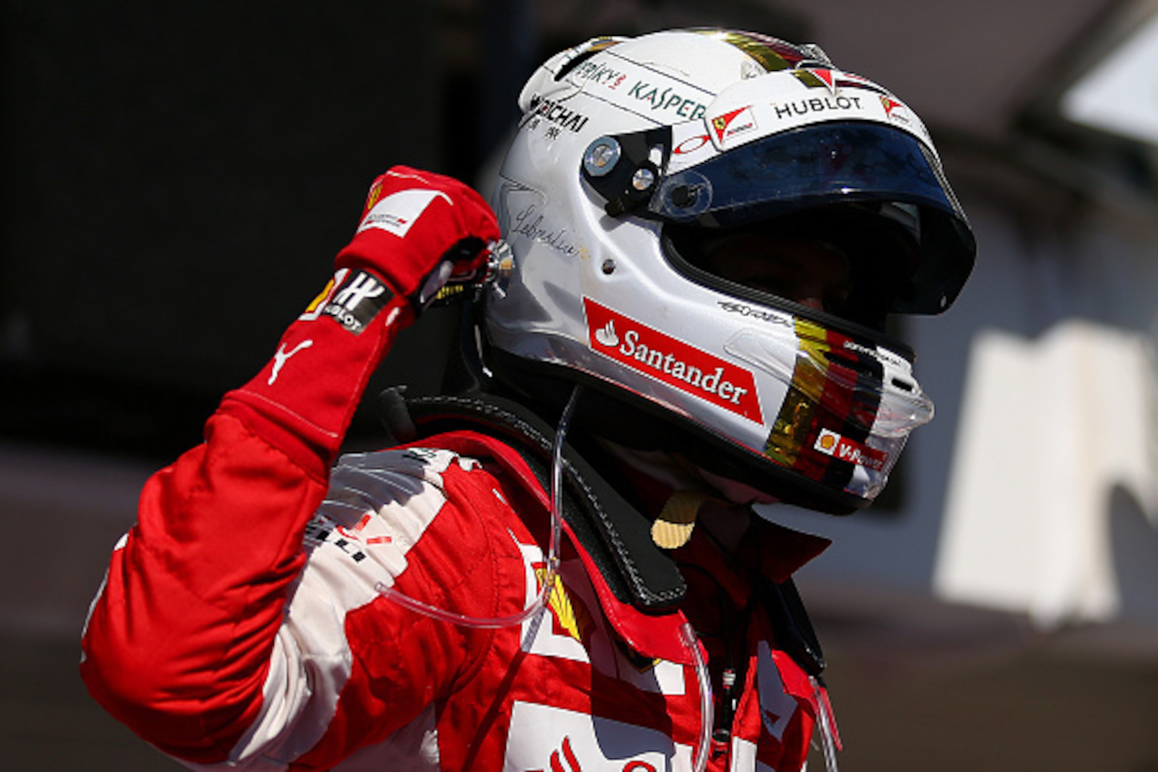 BUDAPEST, HUNGARY - JULY 26:  Sebastian Vettel of Germany and Ferrari celebrates in Parc Ferme after winning the Formula One Grand Prix of Hungary at Hungaroring on July 26, 2015 in Budapest, Hungary.  (Photo by Dan Istitene/Getty Images)