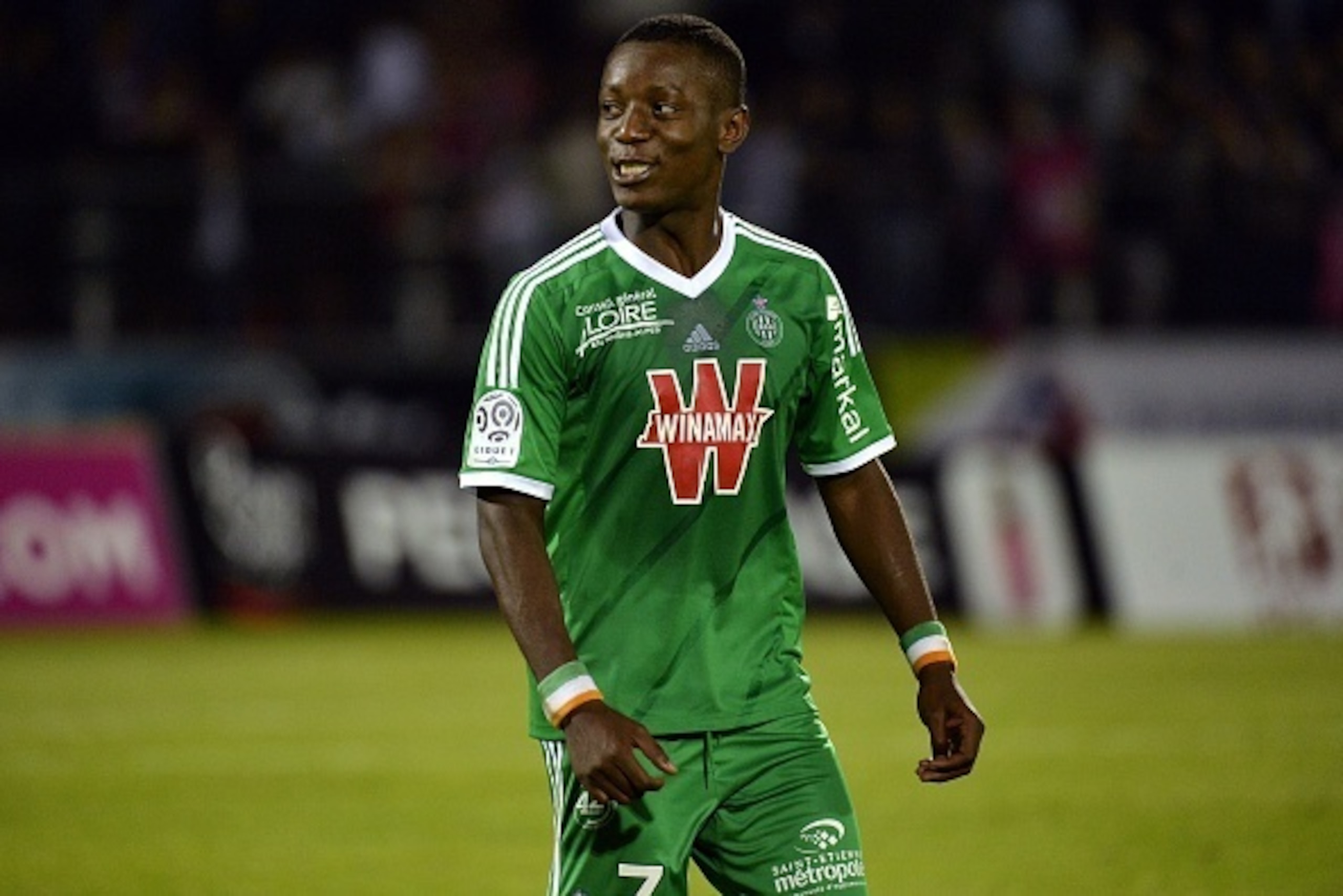 Saint-Etienne's Ivorian forward Max-Alain Gradel reacts during the French L1 football match between Evian Thonon Gaillard (ETG) and Saint-Etienne (ASSE) at the Parc des Sports stadium in Annecy, eastern France, on May 16, 2015. AFP PHOTO / ROMAIN LAFABREG