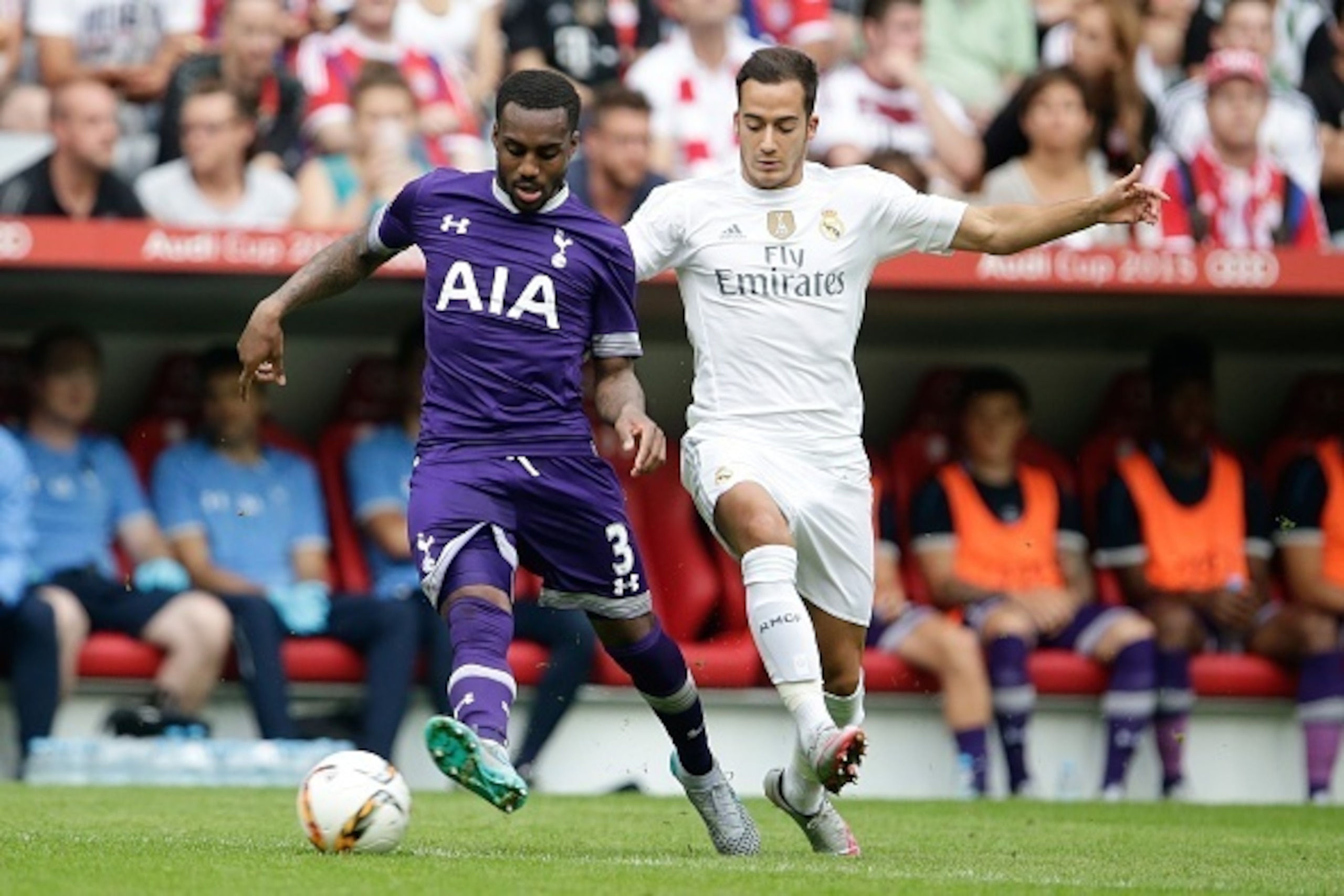 (L-R) Danny Rose of Tottenham Hotspur, Lucas Vasquez of Real Madrid during the AUDI Cup match between Real Madrid and Tottenham Hotspur on August 4, 2015 at the Allianz Arena in Munich, Germany(Photo by VI Images via Getty Images) (L-R) Danny Rose of Tottenham Hotspur, Lucas Vasquez of Real Madrid during the AUDI Cup match between Real Madrid and Tottenham Hotspur on August 4, 2015 at the Allianz Arena in Munich, Germany(Photo by VI Images via Getty Images)
