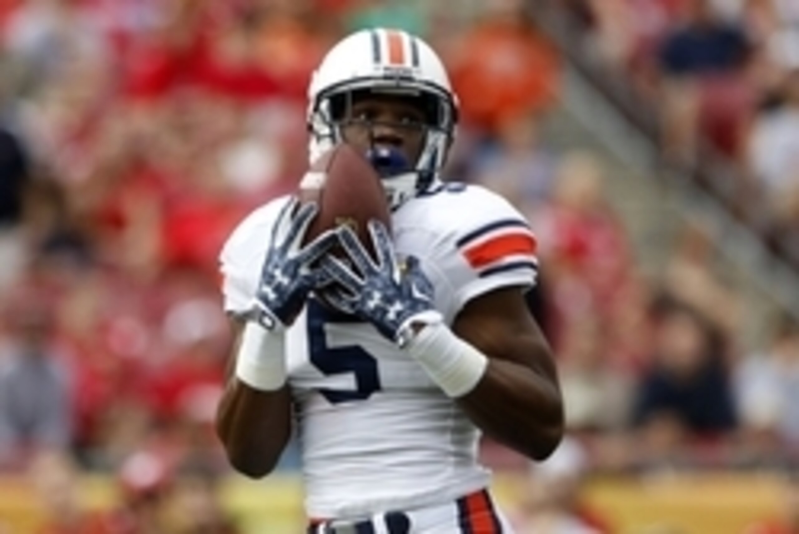 Jan 1, 2015; Tampa, FL, USA; Auburn Tigers wide receiver Ricardo Louis (5) catches the ball for a touchdown against the Wisconsin Badgers during the first half in the 2015 Outback Bowl at Raymond James Stadium. Mandatory Credit: Mark Zerof-USA TODAY Sport Jan 1, 2015; Tampa, FL, USA; Auburn Tigers wide receiver Ricardo Louis (5) catches the ball for a touchdown against the Wisconsin Badgers during the first half in the 2015 Outback Bowl at Raymond James Stadium. Mandatory Credit: Mark Zerof-USA TODAY Sport