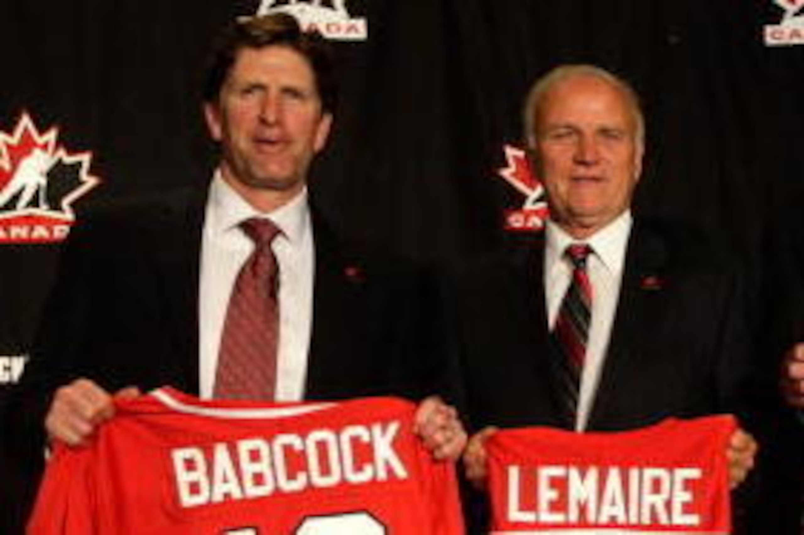 MONTREAL, QC - JUNE 25:  (L-R) Team Canada's 2010 Men's Olympic hockey head coach Mike Babcock poses for a photo op with his assistant coaches Jacques Lemaire, Lindy Ruff and Ken Hitchcock during a press conference to announce Team Canada's 2010 Winter Ol