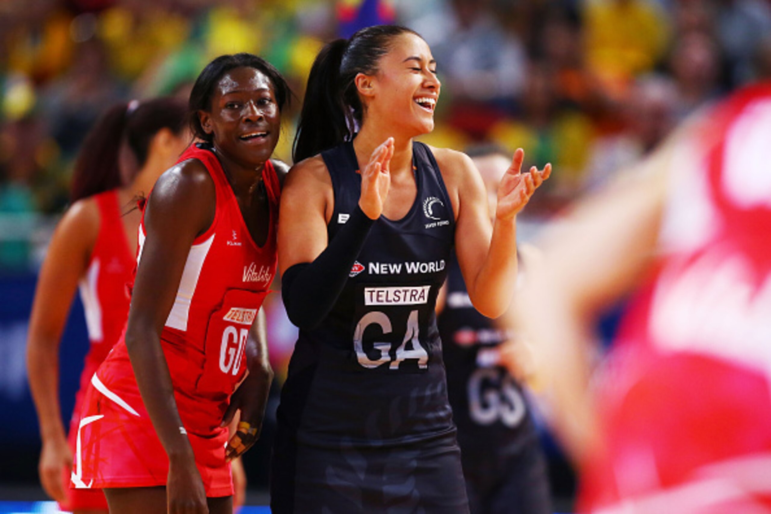 SYDNEY, AUSTRALIA - AUGUST 15:  Maria Tutaia of New Zealand celebrates their win in the 2015 Netball World Cup Semi Final 1 match between New Zealand and England at Allphones Arena on August 15, 2015 in Sydney, Australia.  (Photo by Matt King/Getty Images