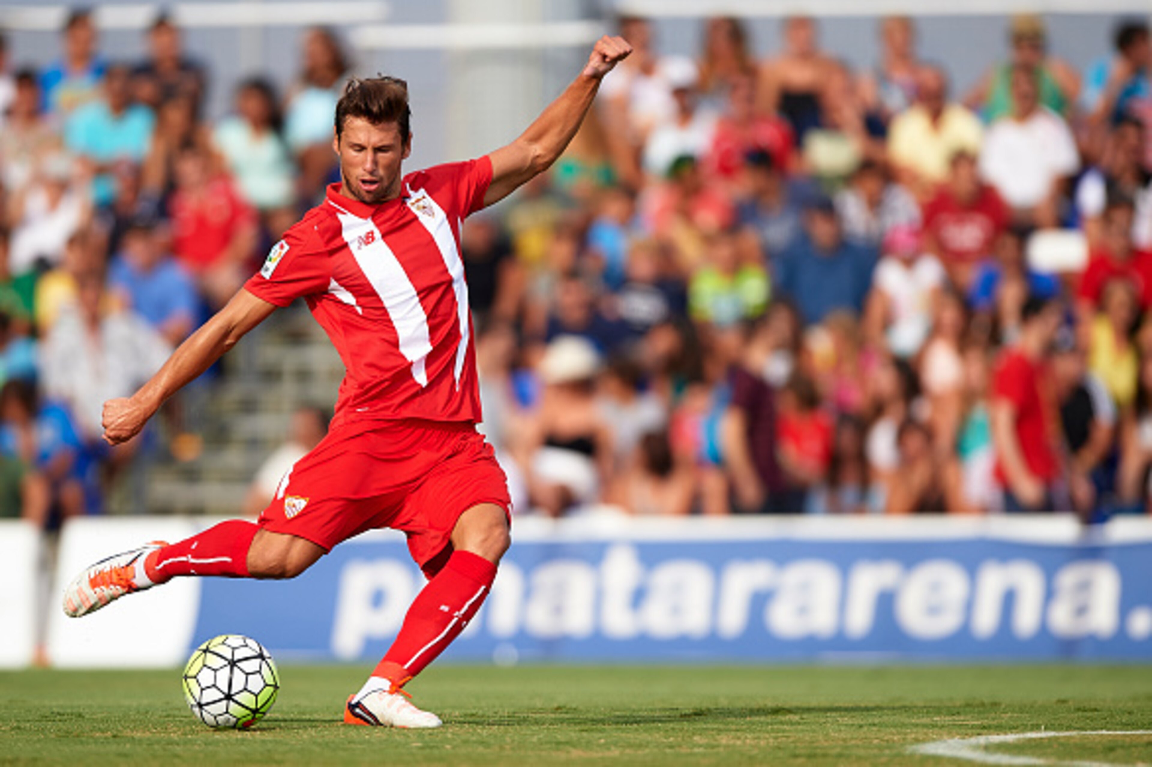 SAN PEDRO DE PINATAR, SPAIN - JULY 19:  Grzegorz Krychowiak of Sevilla in action during a Pre Season Friendly match between Sevilla and Alcorcon at Pinatar Arena Stadium on July 19, 2015 in San Pedro de Pinatar, Spain.  (Photo by Manuel Queimadelos Alonso