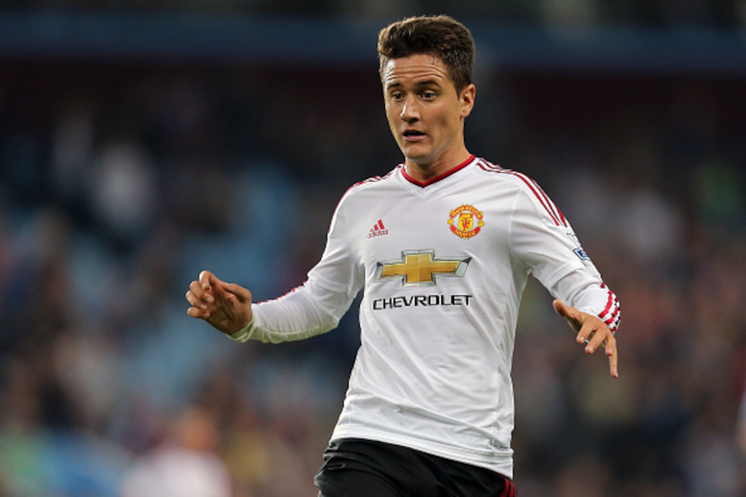 BIRMINGHAM, ENGLAND - AUGUST 14:  Ander Herrera of Manchester United during the Barclays Premier League match between Aston Villa and Manchester United at Villa Park on August 14, 2015 in Birmingham, England.  (Photo by James Baylis - AMA/Getty Images)
