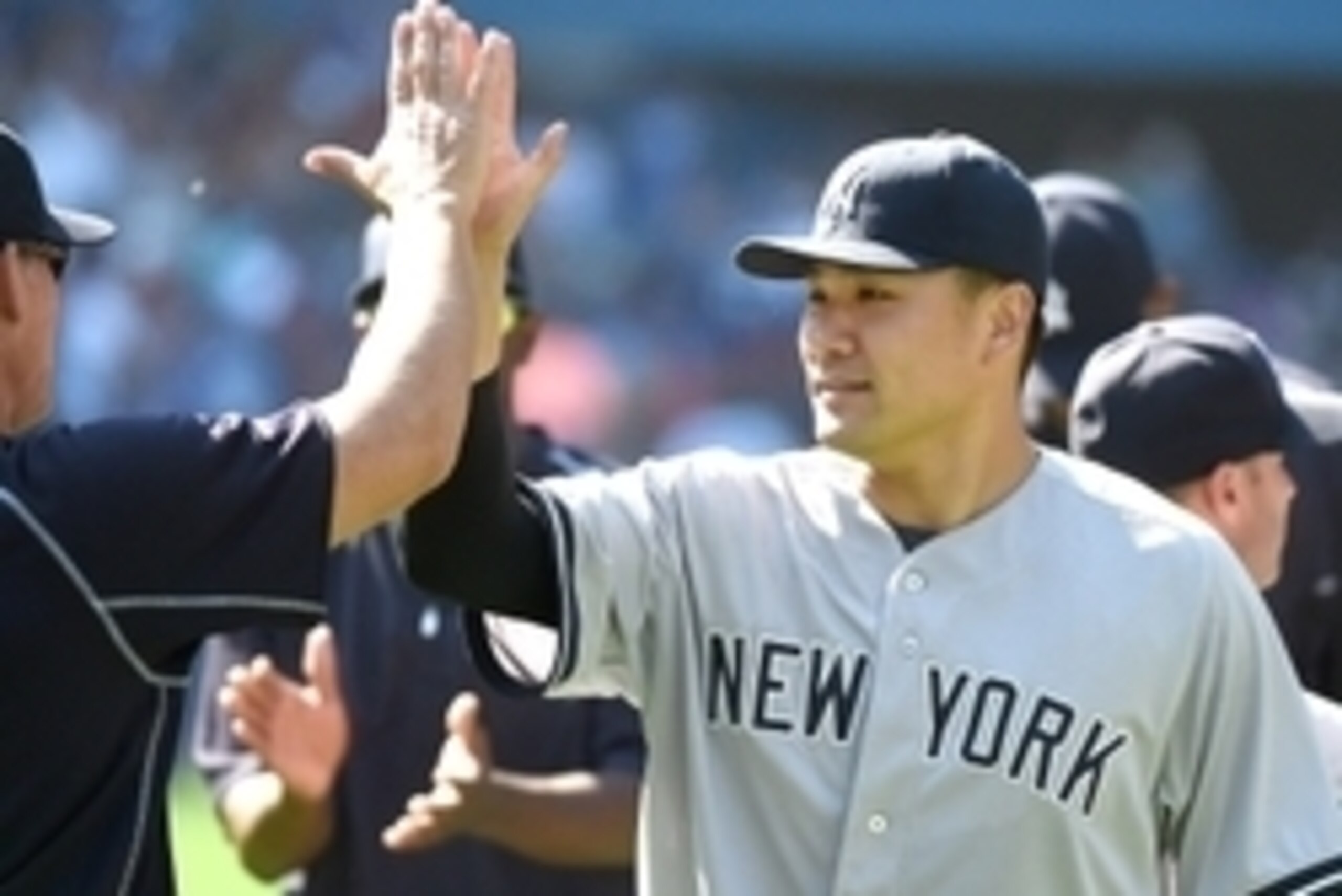 Aug 15, 2015; Toronto, Ontario, CAN; New York Yankees pitcher Masahiro Tanaka (19) celebrates with teammates after a 4-1 win over Toronto Blue Jays at Rogers Centre. Mandatory Credit: Dan Hamilton-USA TODAY Sports Aug 15, 2015; Toronto, Ontario, CAN; New York Yankees pitcher Masahiro Tanaka (19) celebrates with teammates after a 4-1 win over Toronto Blue Jays at Rogers Centre. Mandatory Credit: Dan Hamilton-USA TODAY Sports