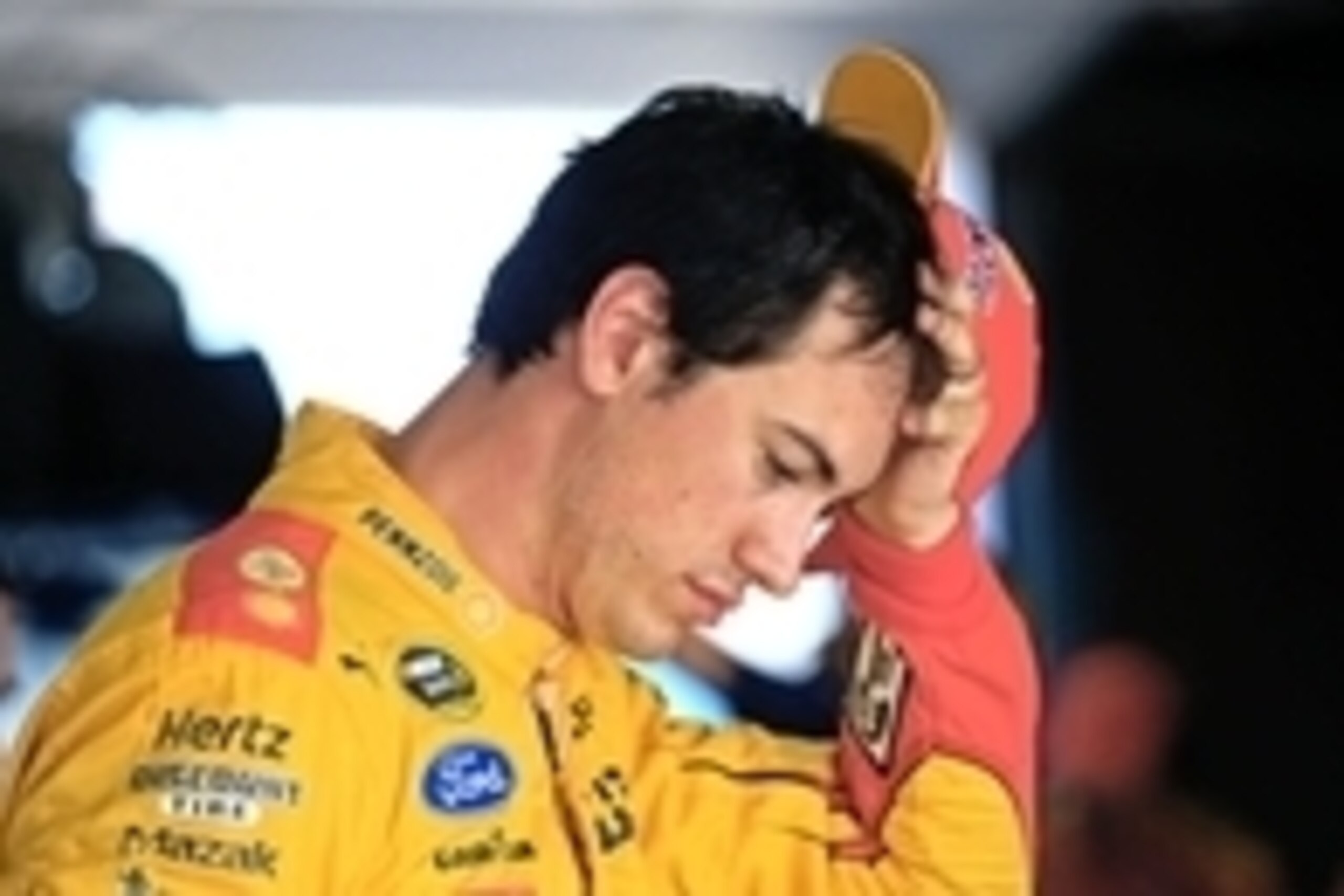 Aug 15, 2015; Brooklyn, MI, USA; NASCAR Sprint Cup Series driver Joey Logano reacts during practice for the Pure Michigan 400 at Michigan International Speedway. Mandatory Credit: Andrew Weber-USA TODAY Sports