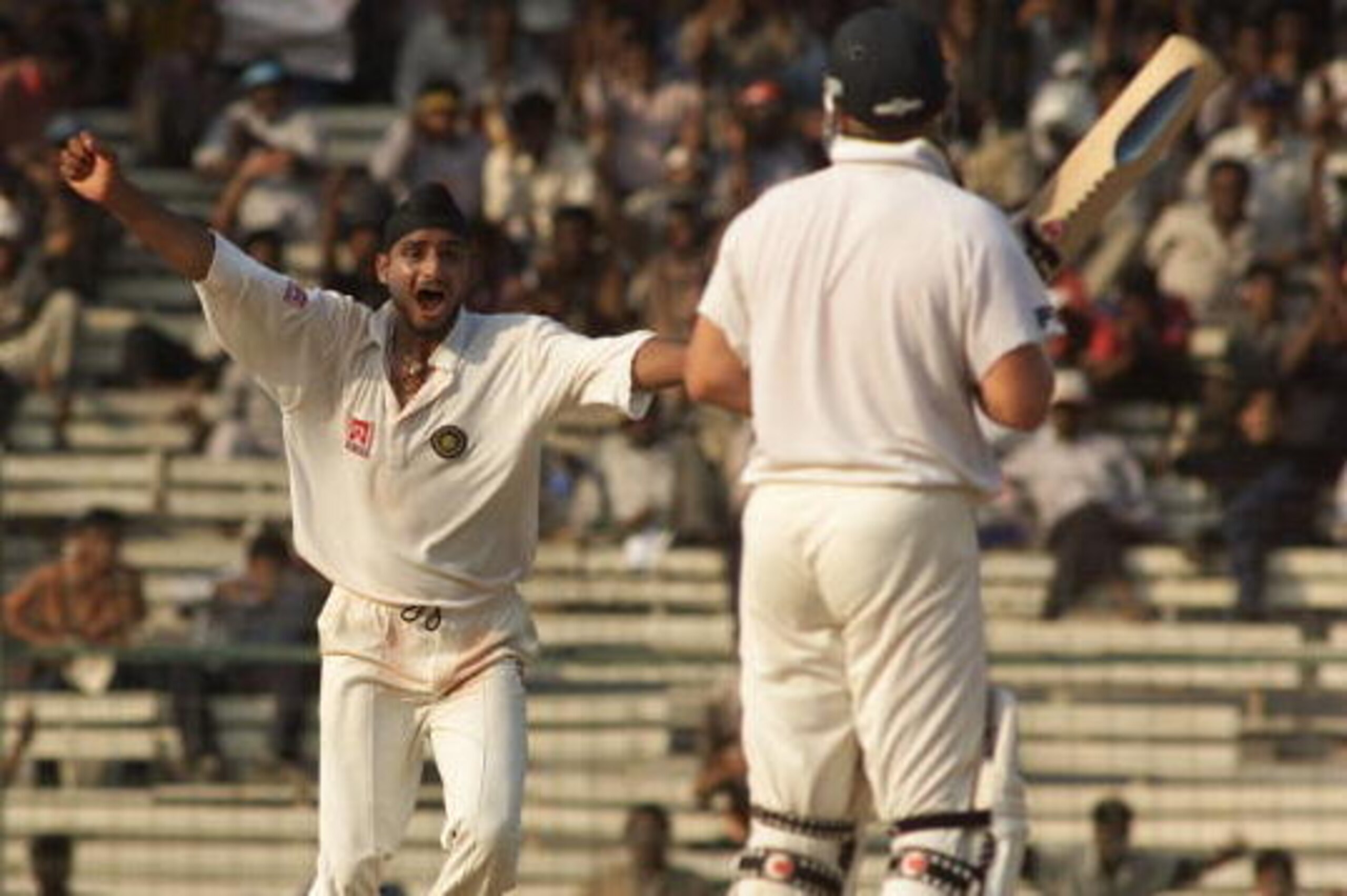 21 Mar 2001:  Harbhajan Singh of India celebrates after trapping Shane Warne of Australia LBW on the last ball of the day, during day four of the third test between India and Australia at the M.A. Chidambaram Stadium, Chennai, India. X DIGITAL IMAGE  Mand