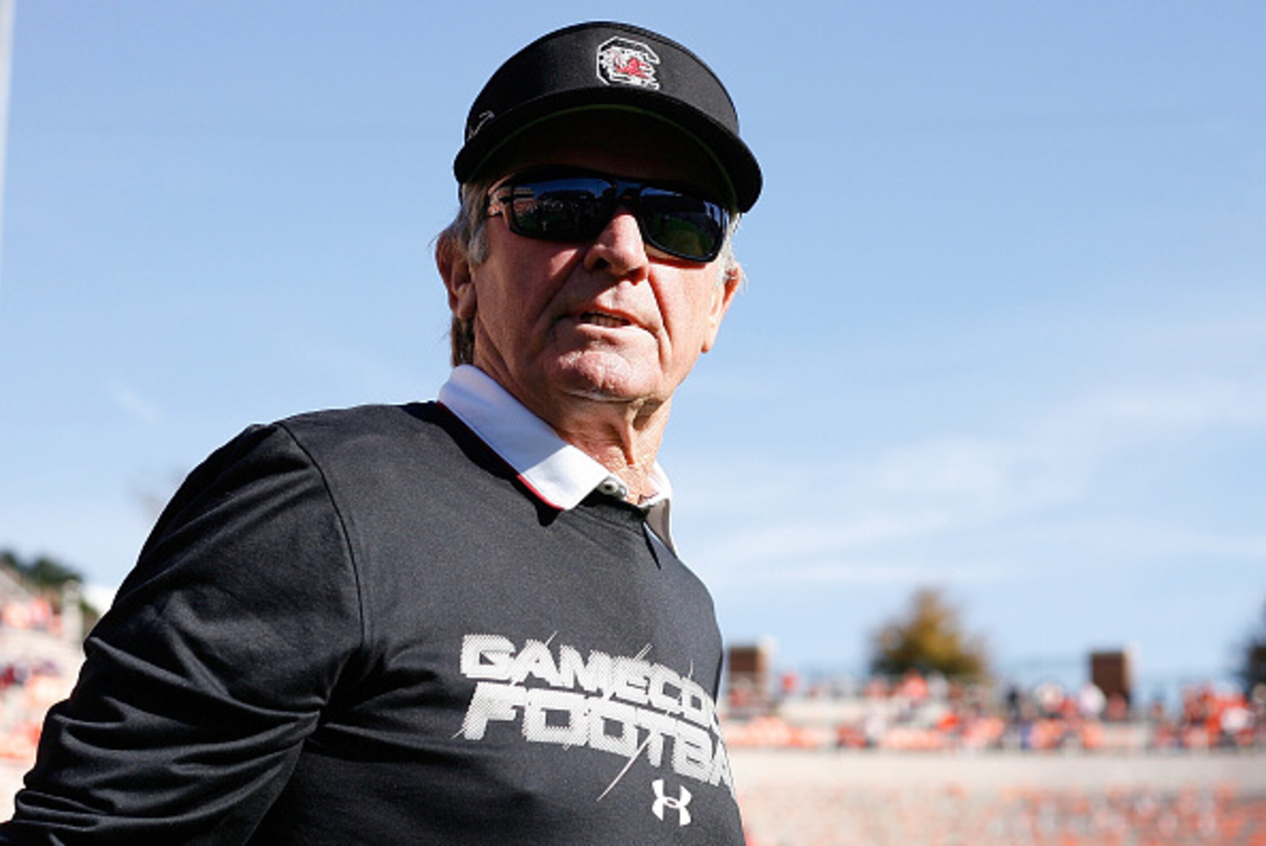 CLEMSON, SC - NOVEMBER 29: Head Coach Steve Spurrier of the South Carolina Gamecocks looks on prior to their game against the Clemson Tigers at Memorial Stadium on November 29, 2014 in Clemson, South Carolina. (Photo by Tyler Smith/Getty Images)