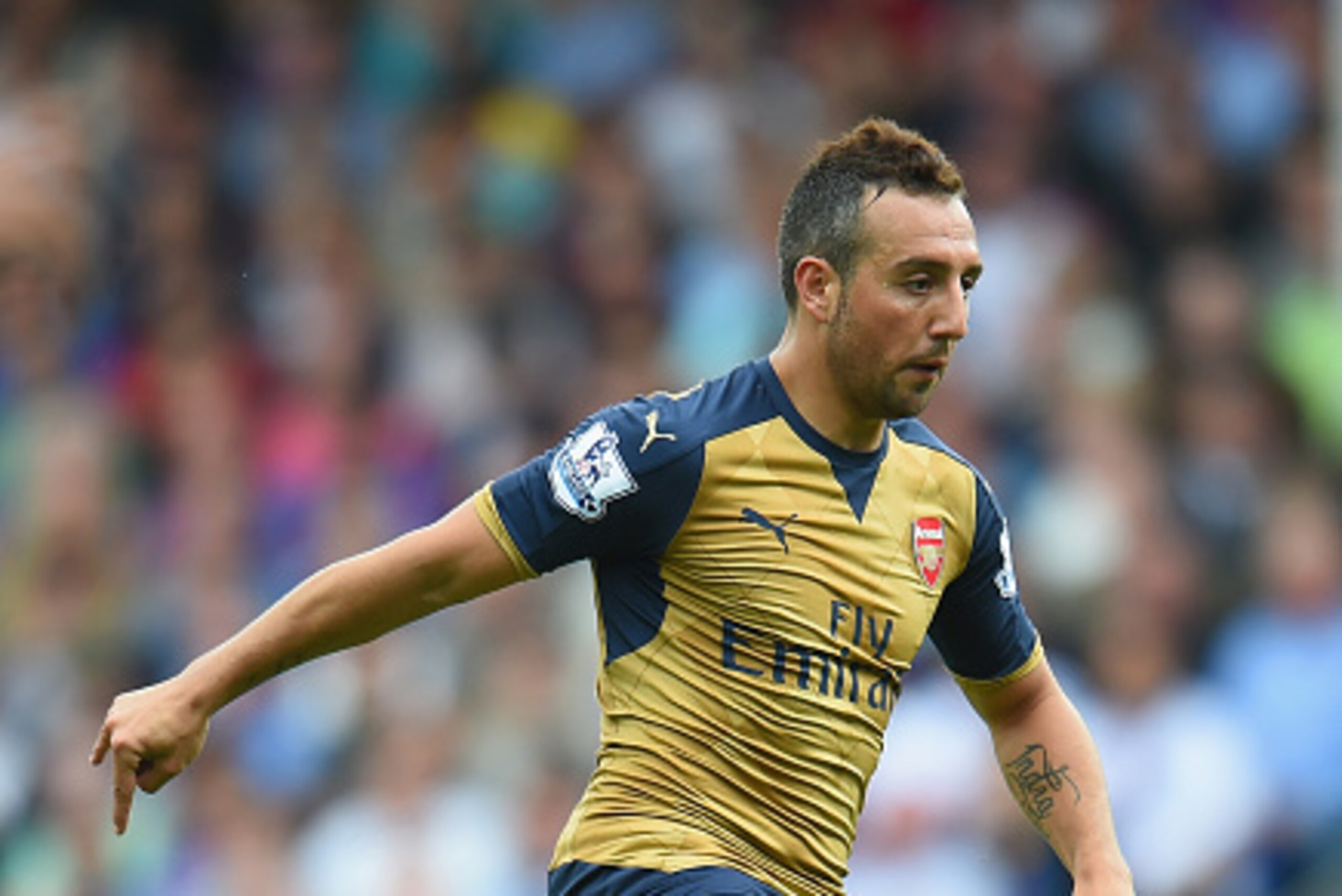 LONDON, ENGLAND - AUGUST 16: Santi Cazorla of Arsenal looks on during the Barclays Premier League match between Crystal Palace and Arsenal on August 16, 2015 in London, United Kingdom.  (Photo by Michael Regan/Getty Images)