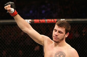 STOCKHOLM, SWEDEN - JANUARY 24:  Nikita Krylov of the Ukraine celebrates after his submission victory over Stanislav Nedkov of Bulgaria in their light heavyweight bout during the UFC Fight Night event at the Tele2 Arena on January 24, 2015 in Stockholm, S
