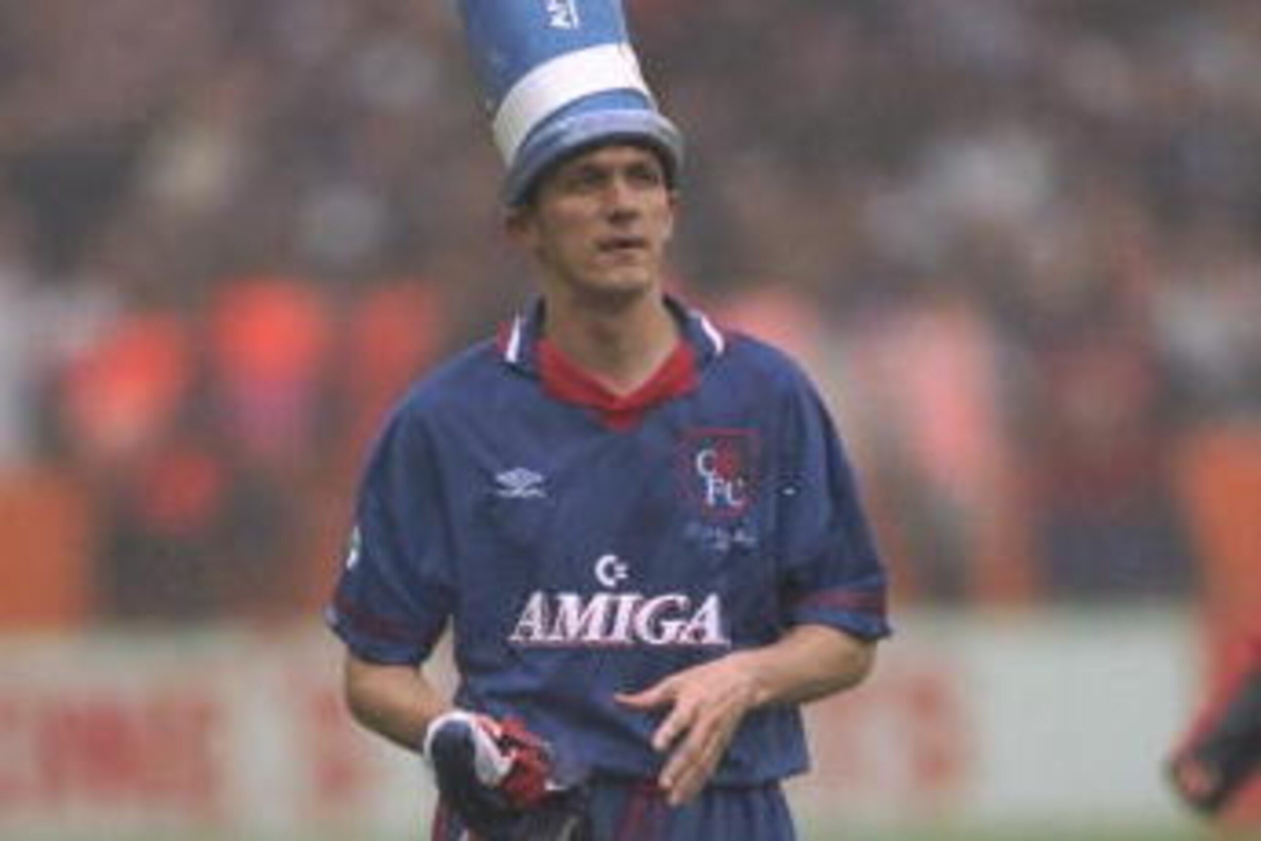 14 May 1994:  Tony Cascarino of Chelsea wears a very tall hat after the FA Cup final against Manchester United at Wembley Stadium in London. Manchester United won the match 4-0. \ Mandatory Credit: David  Cannon/Allsport