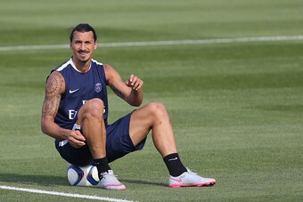 MONTREAL, QC  - JULY 31: Zlatan Ibrahimovic of PSG looks on during Paris Saint-Germain training session on the eve of the 2015 Trophee des Champions between Paris Saint-Germain (PSG) and Olympique Lyonnais (OL) at Stade Saputo on July 31, 2015 in Montreal