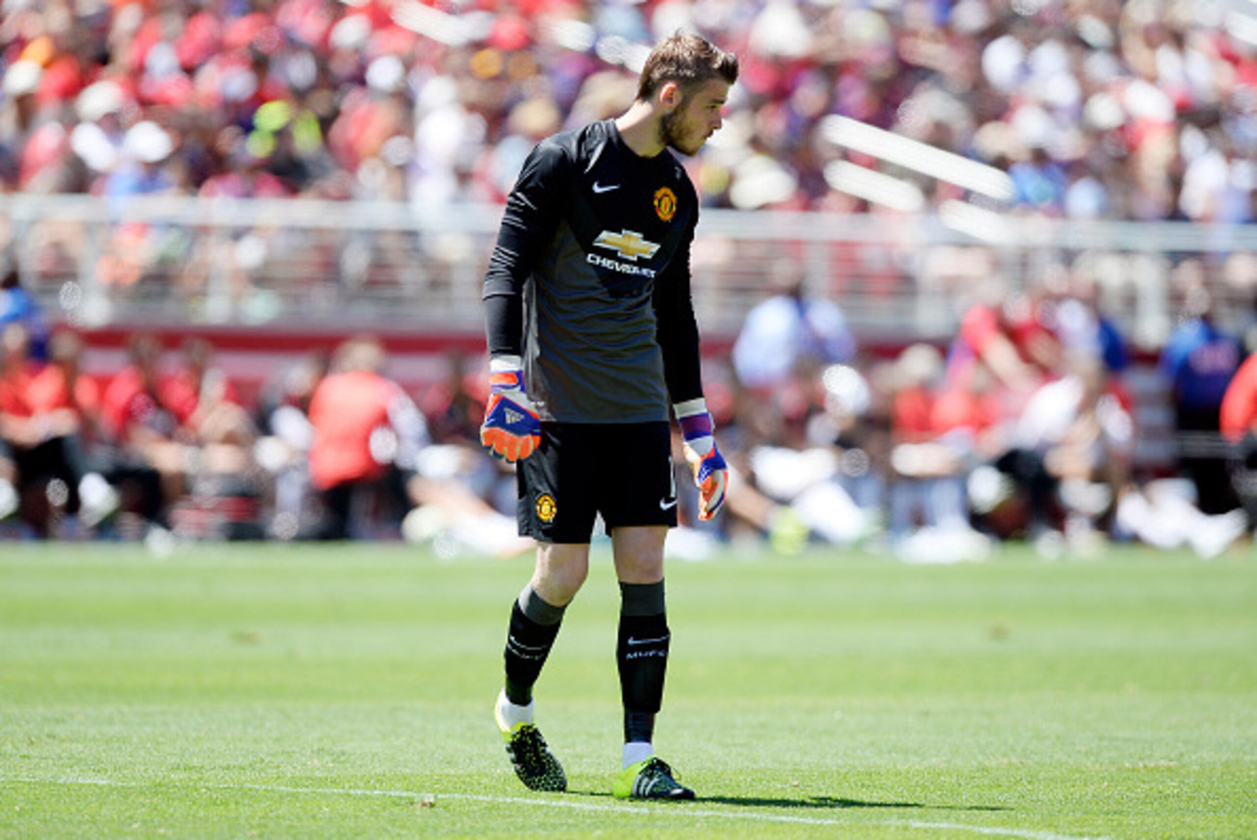 SANTA CLARA, CA - JULY 25:  Goalkeeper David De Gea #1 of Manchester United during the International Champions Cup friendly soccer match against FC Barcelona at the Levi's Stadium July 25, 2015 in Santa Clara, California. (Photo by Kevork Djansezian/Getty