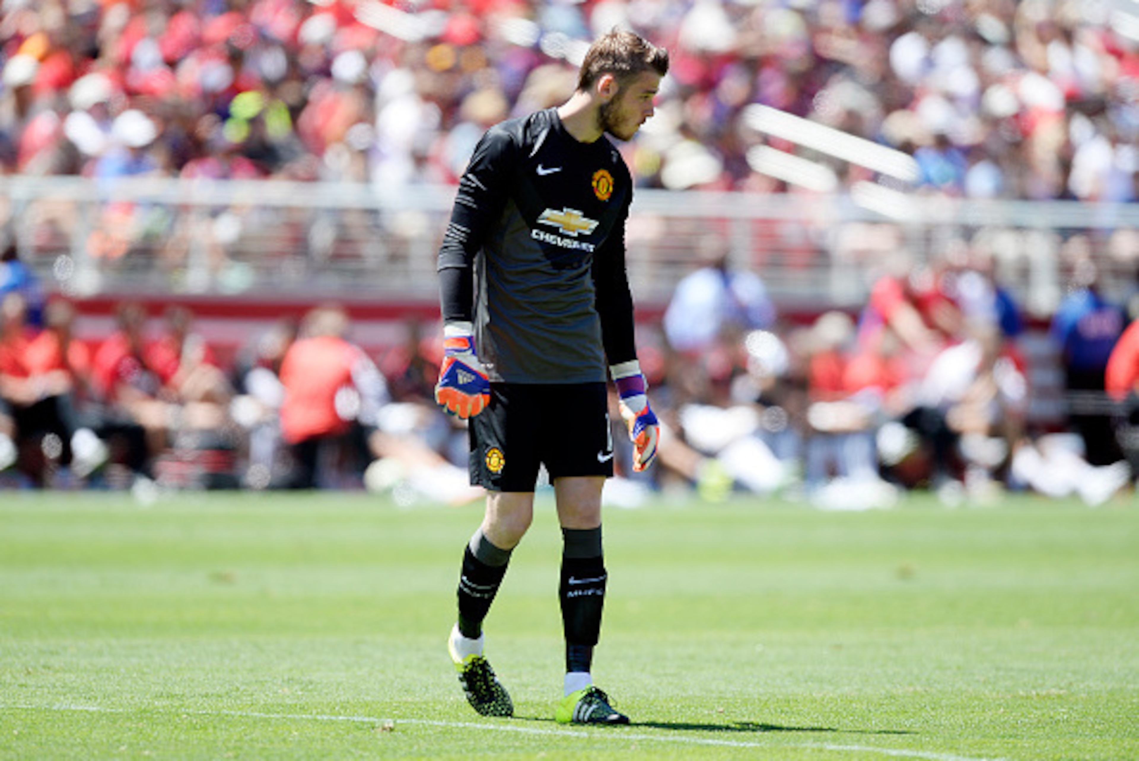 SANTA CLARA, CA - JULY 25:  Goalkeeper David De Gea #1 of Manchester United during the International Champions Cup friendly soccer match against FC Barcelona at the Levi's Stadium July 25, 2015 in Santa Clara, California. (Photo by Kevork Djansezian/Getty