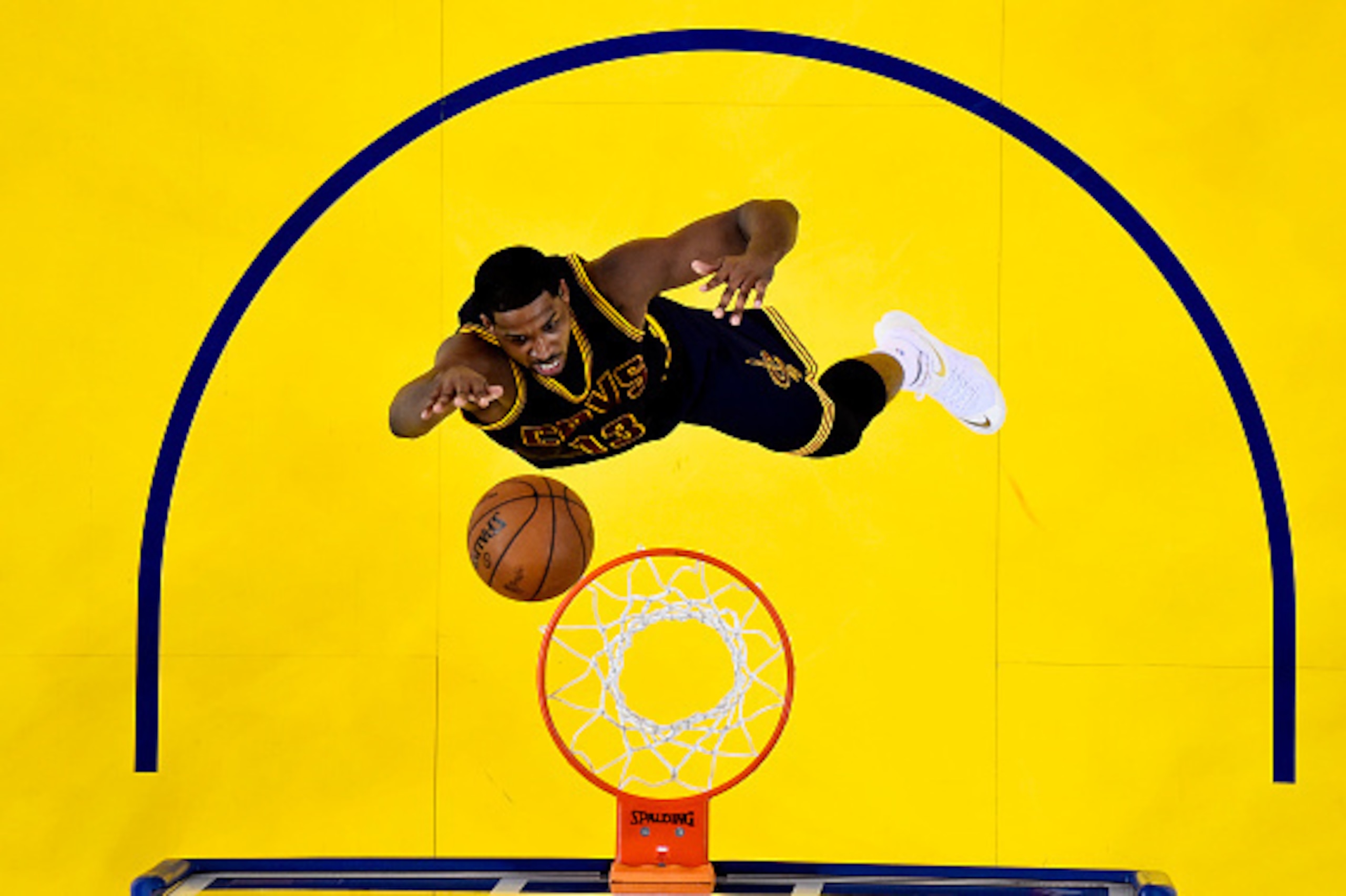 OAKLAND, CA - JUNE 14:  Tristan Thompson #13 of the Cleveland Cavaliers shoots against the Golden State Warriors in the second half during Game Five of the 2015 NBA Finals at ORACLE Arena on June 14, 2015 in Oakland, California. NOTE TO USER: User express
