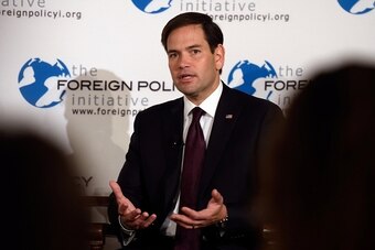 US Senator Marco Rubio speaks at the Foreign Policy Initiative breakfast August 14, 2015 in New York. Rubio spoke about national security and foreign policy challenges facing the United States. AFP PHOTO/DON EMMERT        (Photo credit should read DON EMM