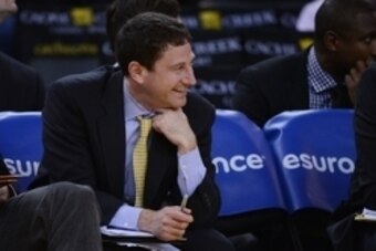 October 7, 2013; Oakland, CA, USA; Golden State Warriors assistant coach Darren Erman smiles during the third quarter against the Sacramento Kings at Oracle Arena. The Warriors defeated the Kings 94-81. Mandatory Credit: Kyle Terada-USA TODAY Sports