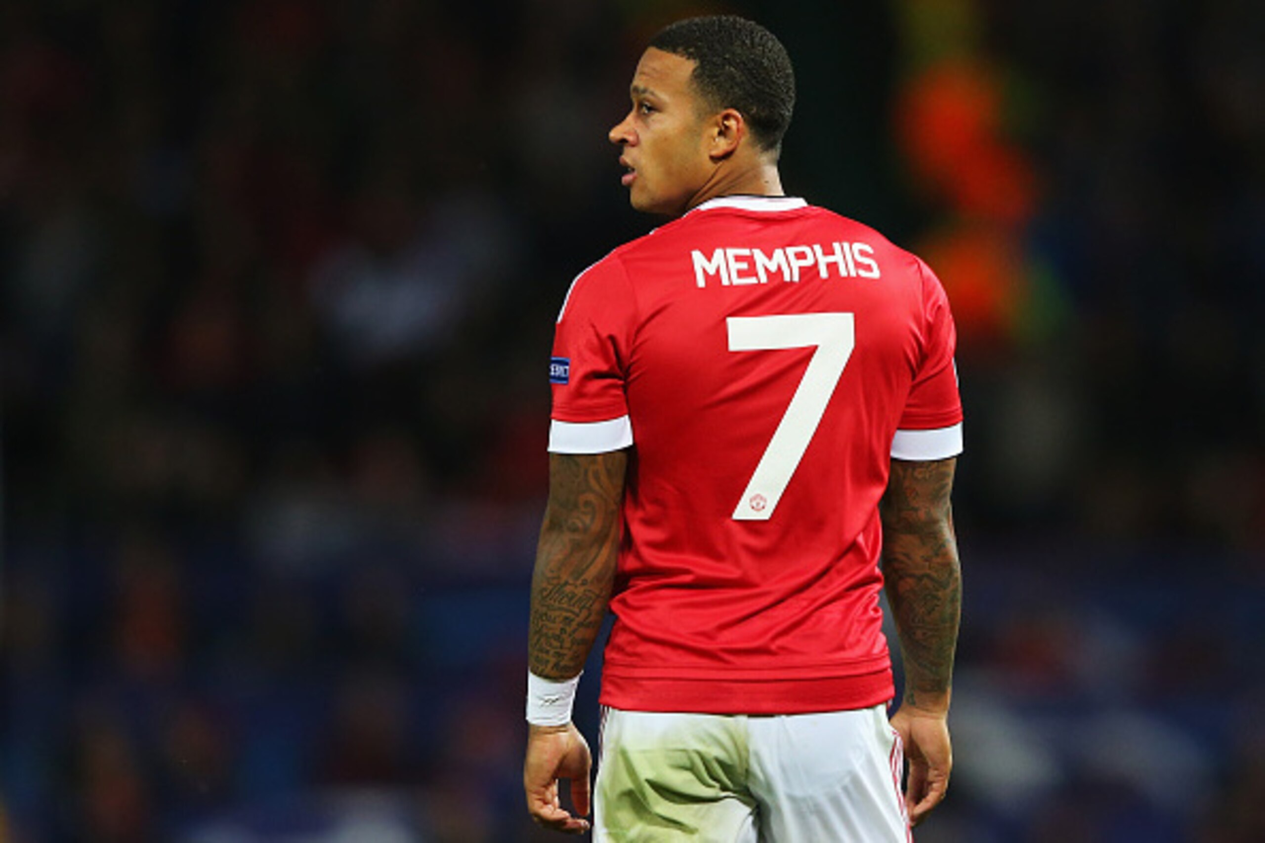 MANCHESTER, ENGLAND - AUGUST 18:  Memphis Depay of Manchester United looks on during the UEFA Champions League Qualifying Round Play Off First Leg match between Manchester United and Club Brugge at Old Trafford on August 18, 2015 in Manchester, England.  