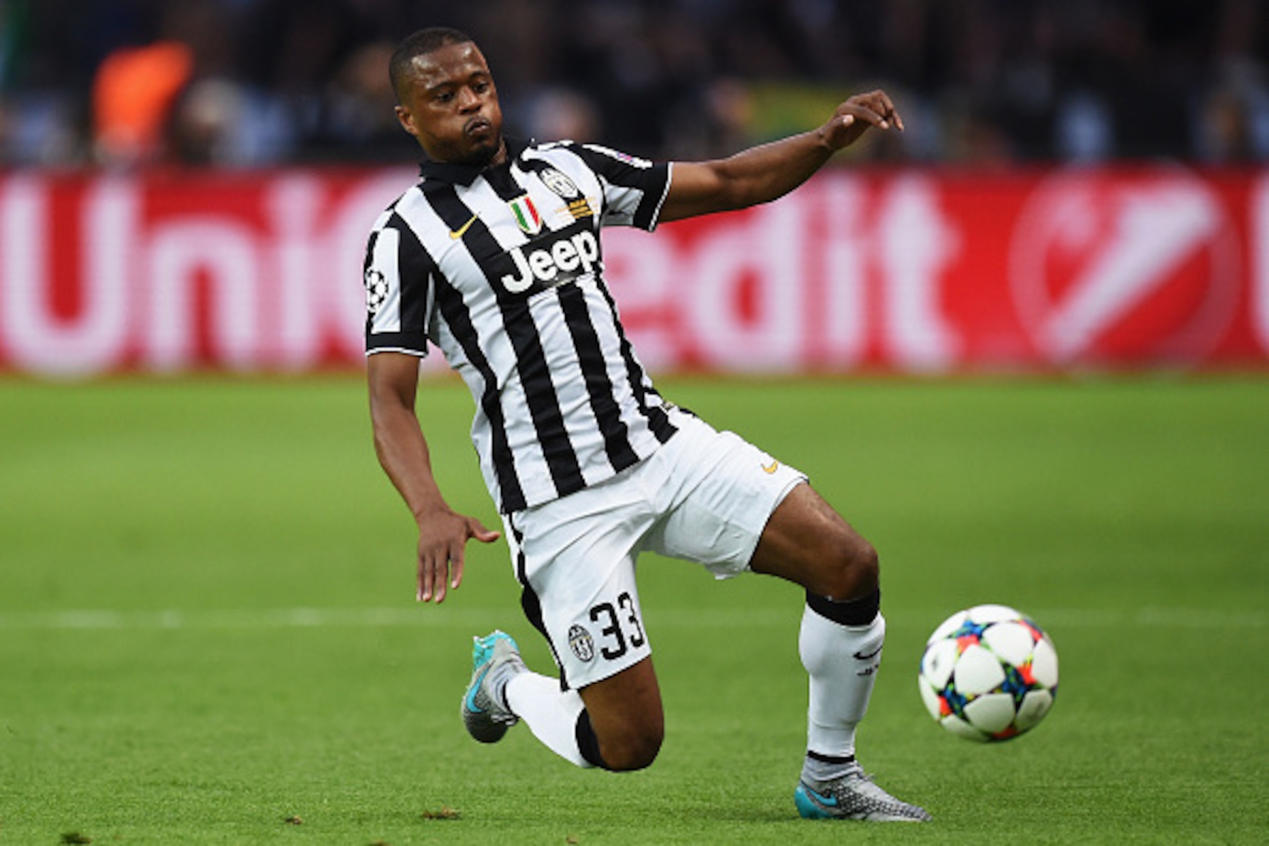 BERLIN, GERMANY - JUNE 06:  Patrice Evra of Juventus in action during the UEFA Champions League Final between Juventus and FC Barcelona at Olympiastadion on June 6, 2015 in Berlin, Germany.  (Photo by Matthias Hangst/Getty Images)