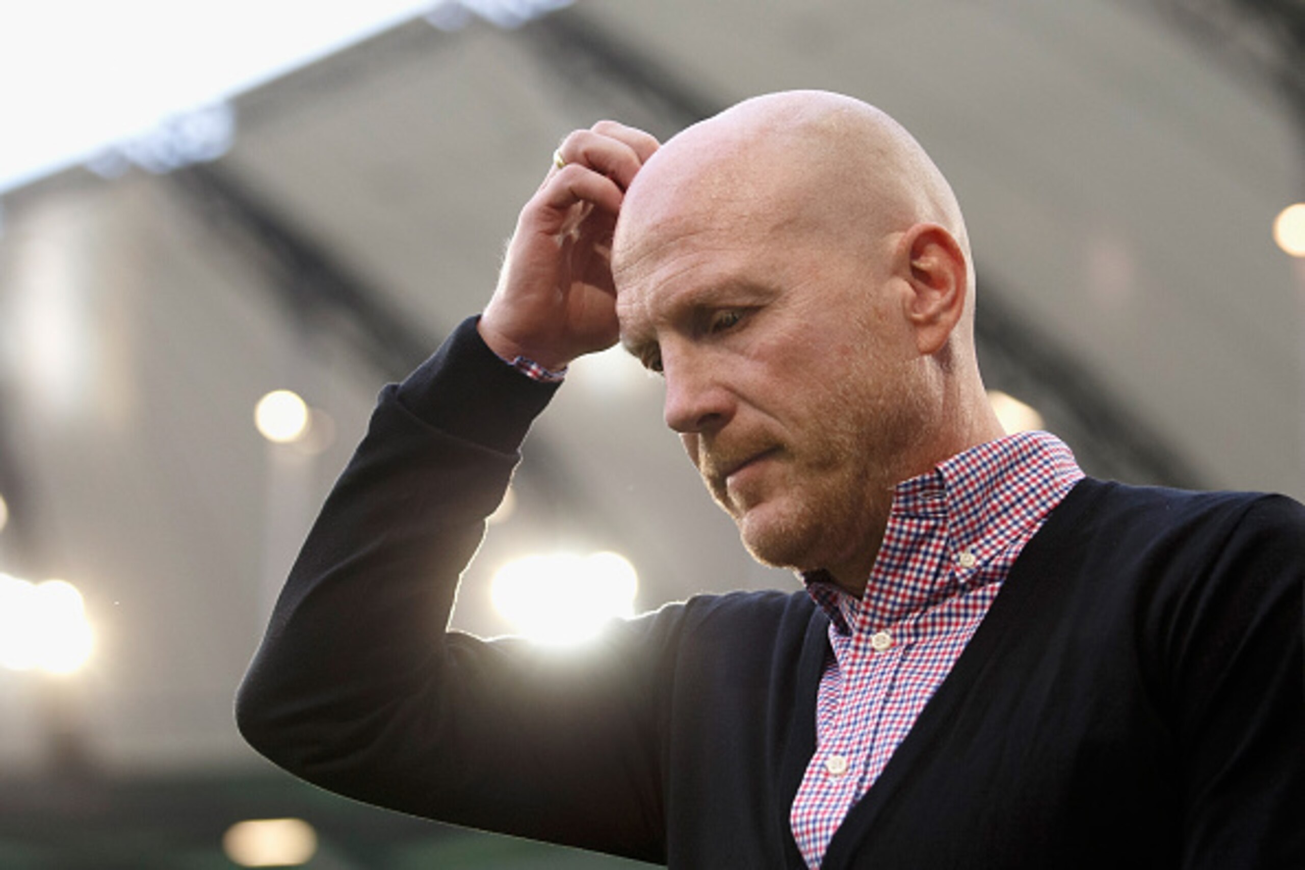 WOLFSBURG, GERMANY - AUGUST 01:  Matthias Sammer, sporting director of Muenchen reacts prior to the DFL Supercup 2015 match between VfL Wolfsburg and FC Bayern Muenchen at Volkswagen Arena on August 1, 2015 in Wolfsburg, Germany.  (Photo by Boris Streubel