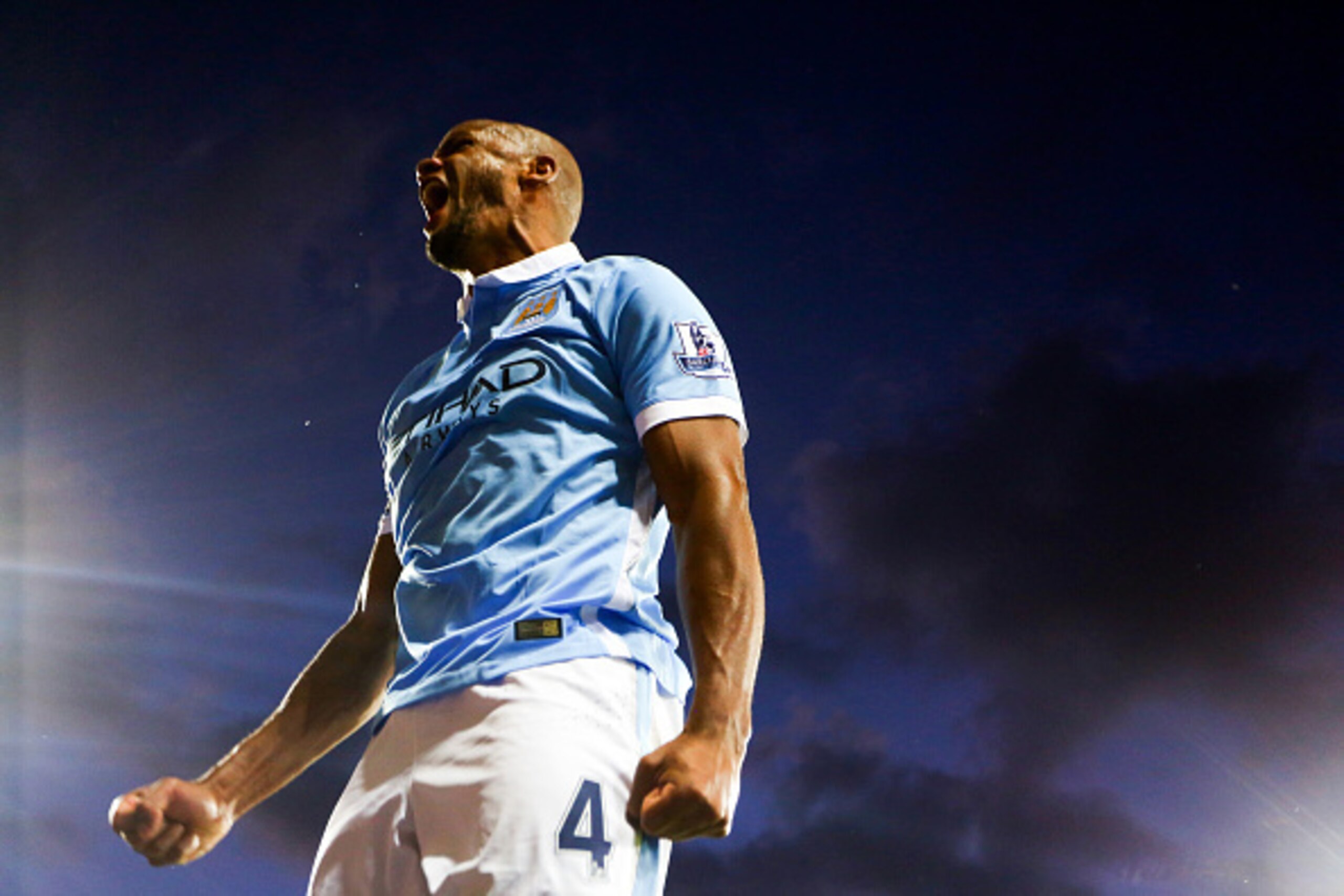 WEST BROMWICH, ENGLAND - AUGUST 10: Vincent Kompany of Manchester City celebrates after scoring to make it 0-3 during the Barclays Premier League match between West Bromwich Albion and Manchester City at The Hawthorns  on August 10, 2015 in West Bromwich,