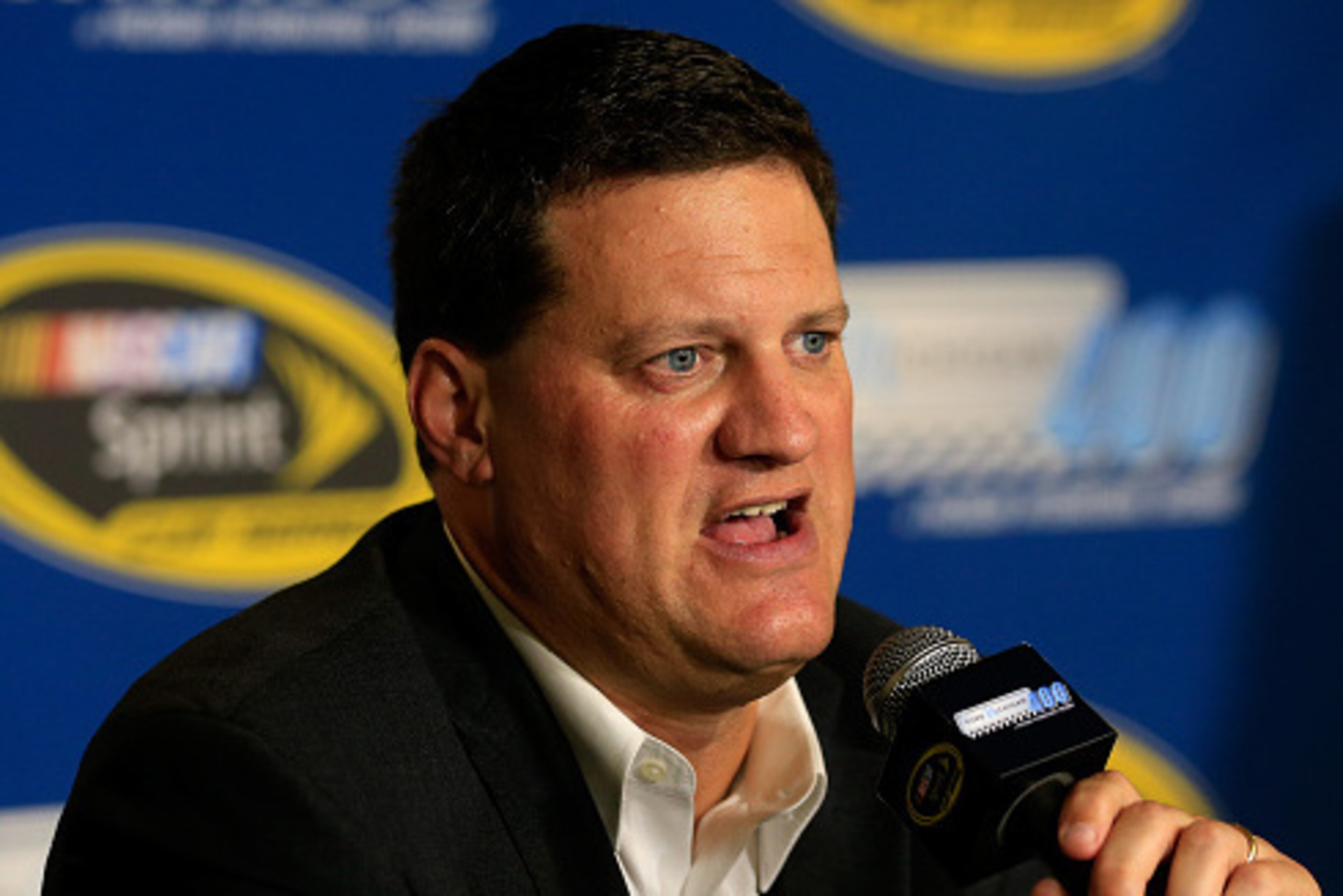 BROOKLYN, MI - AUGUST 14: NASCAR Executive Vice President Steve O'Donnell speaks to the media after qualifying for the NASCAR Sprint Cup Series Pure Michigan 400 at Michigan International Speedway on August 14, 2015 in Brooklyn, Michigan. (Photo by Chri BROOKLYN, MI - AUGUST 14: NASCAR Executive Vice President Steve O'Donnell speaks to the media after qualifying for the NASCAR Sprint Cup Series Pure Michigan 400 at Michigan International Speedway on August 14, 2015 in Brooklyn, Michigan. (Photo by Chri