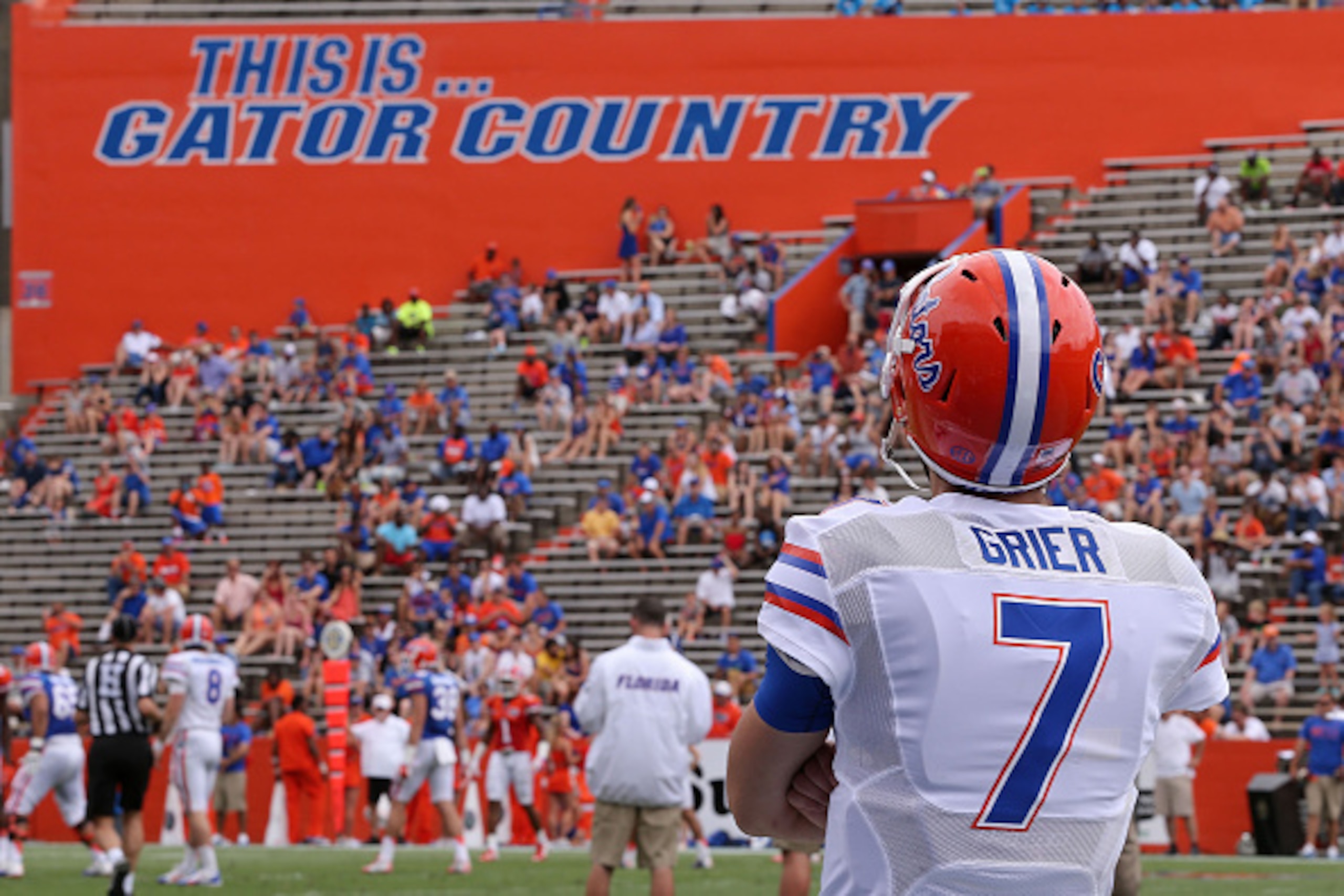 GAINESVILLE, FL - APRIL 11:  Florida Gators quarterback Will Grier #7 looks on during the spring football game on April 11, 2015 in Gainesville, Florida.  (Photo by Rob Foldy/Getty Images)