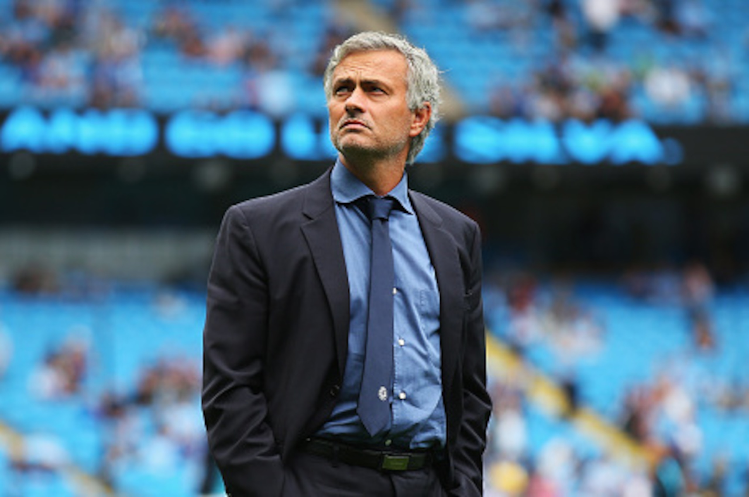 MANCHESTER, ENGLAND - AUGUST 16:  Jose Mourinho, manager of Chelsea looks on prior to the Barclays Premier League match between Manchester City and Chelsea at the Etihad Stadium on August 16, 2015 in Manchester, England.  (Photo by Alex Livesey/Getty Imag
