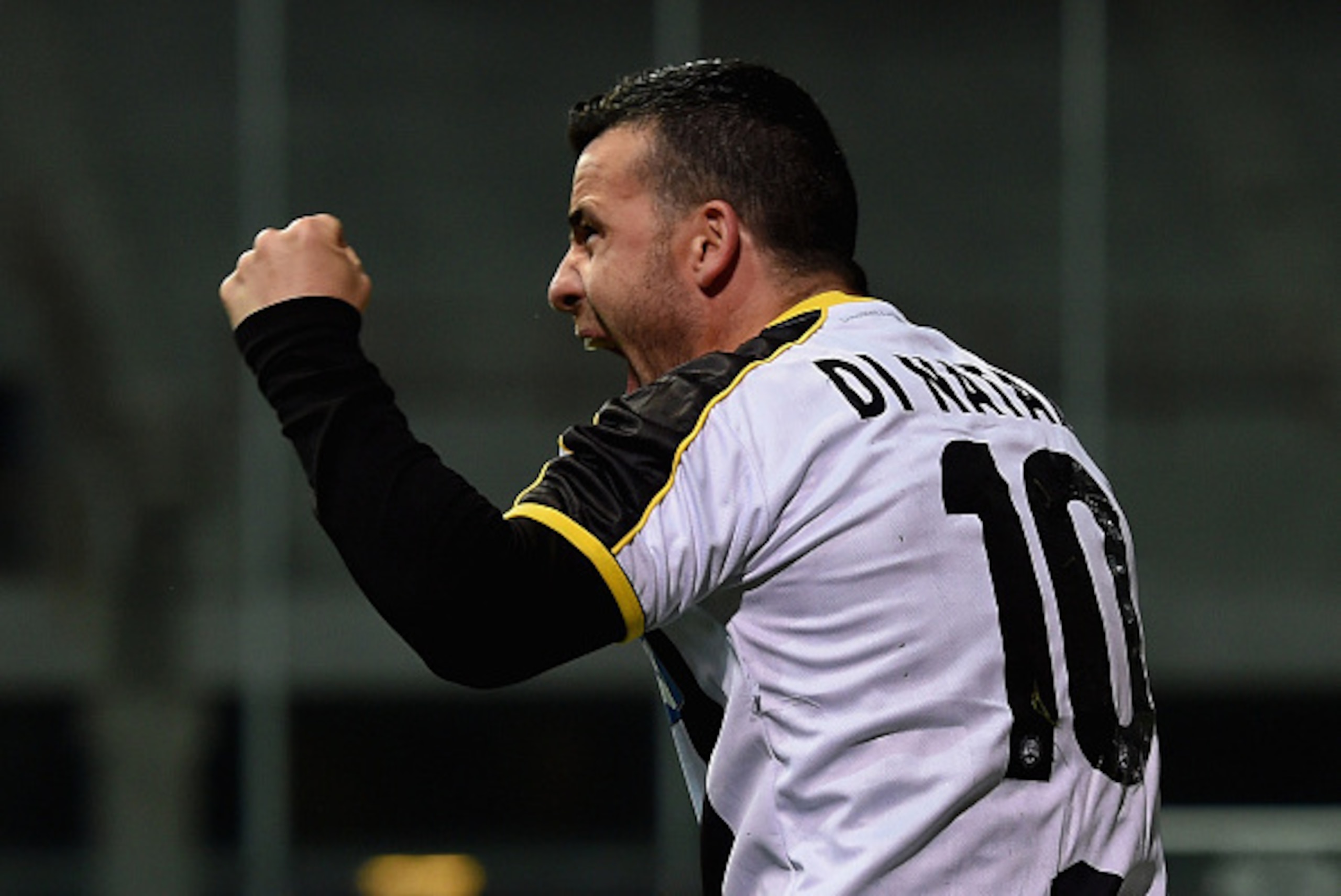 UDINE, ITALY - APRIL 28:  Antonio Di Natale of Udinese Calcio celebrates after scoring his teams first goal during the Serie A match between Udinese Calcio and FC Internazionale Milano at Stadio Friuli on April 28, 2015 in Udine, Italy.  (Photo by Dino Pa