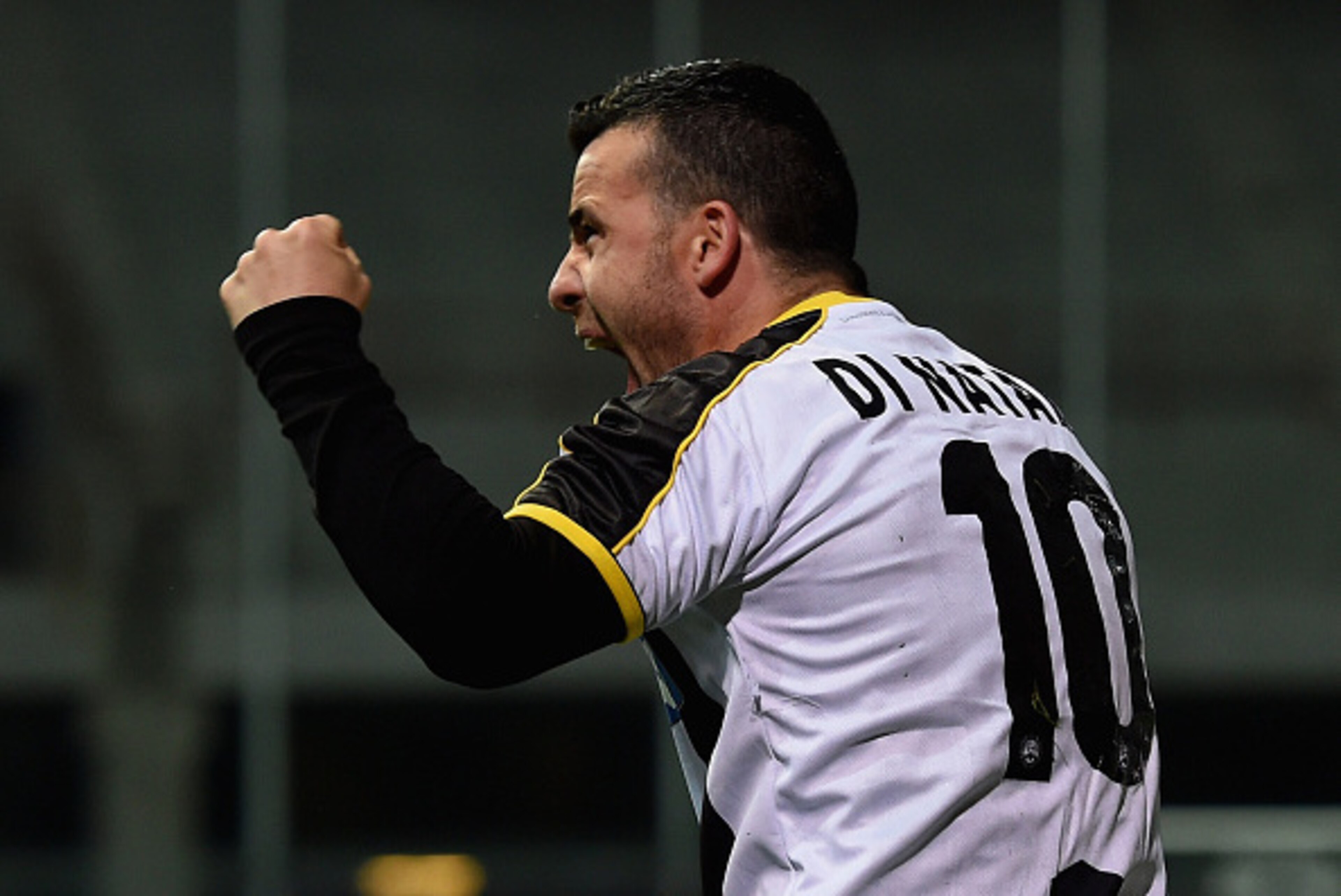 UDINE, ITALY - APRIL 28:  Antonio Di Natale of Udinese Calcio celebrates after scoring his teams first goal during the Serie A match between Udinese Calcio and FC Internazionale Milano at Stadio Friuli on April 28, 2015 in Udine, Italy.  (Photo by Dino Pa