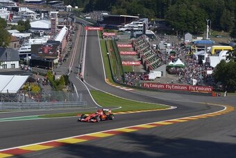 Ferrari's Finnish driver  Kimi Raikkonen   drives during the first practice session at the Spa-Francorchamps ciruit in Spa on August 21, 2015, ahead of the Belgian Formula One Grand Prix. AFP PHOTO / JOHN THYS        (Photo credit should read JOHN THYS/AF