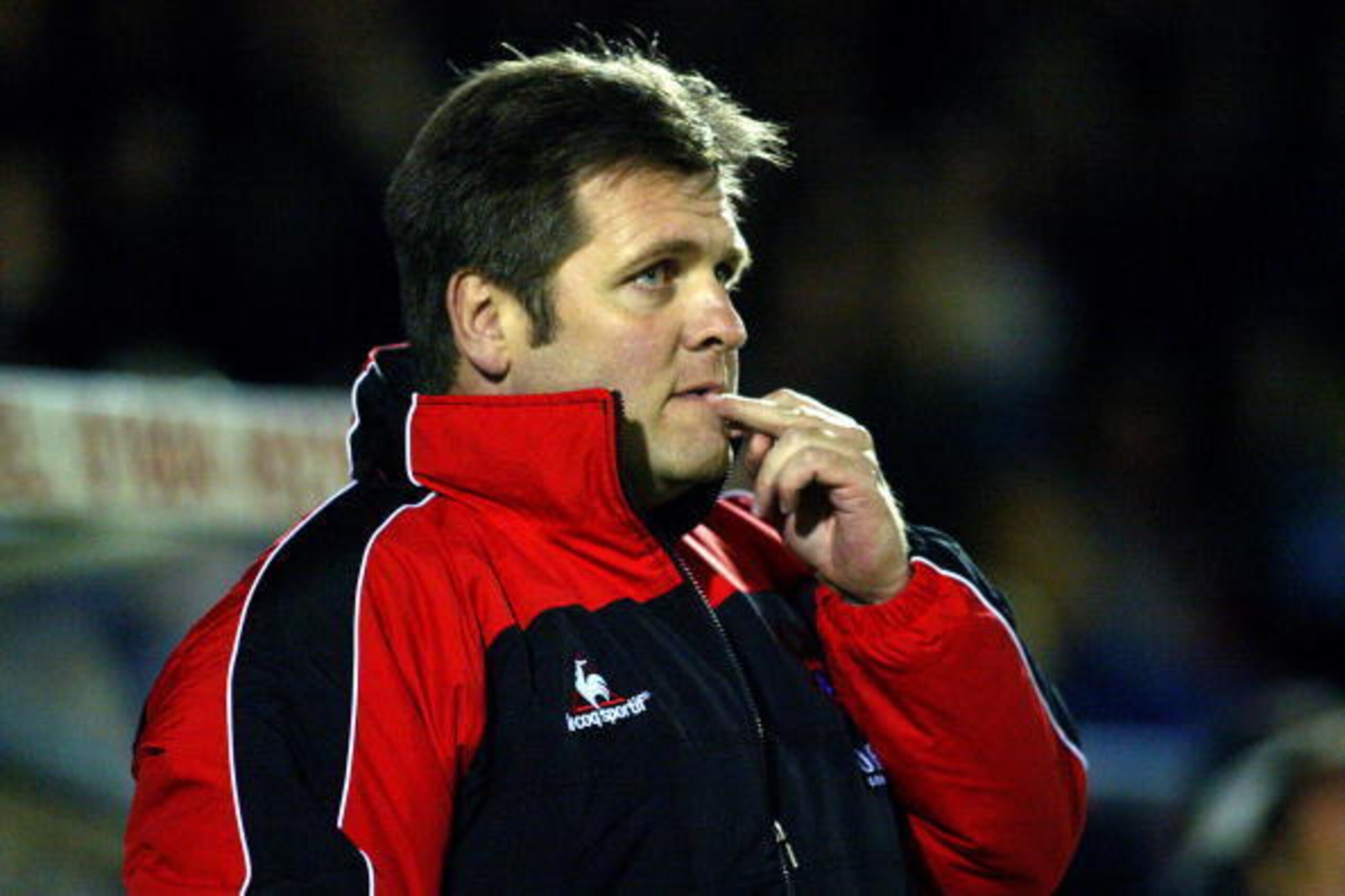 NORTHAMPTON - OCTOBER 21:  Kidderminster Harriers manager Jan Molby looks on during the Nationwide League Division Three match between Northampton Town and Kidderminster Harriers on October 21, 2003 at Sixfields Stadium in Northampton, England.  Kiddermin