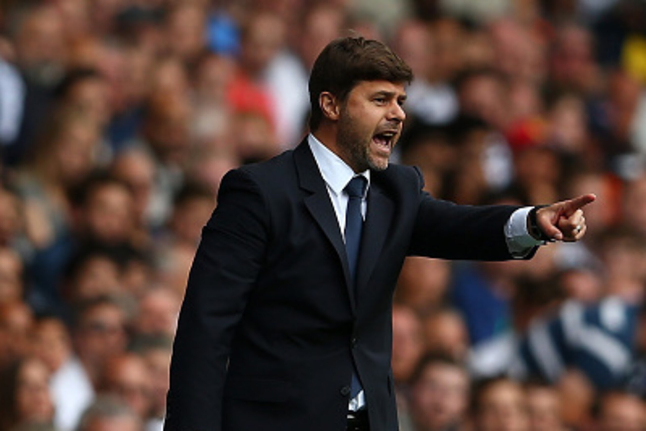 LONDON, ENGLAND - AUGUST 15:  Mauricio Pochettino, Manager of Tottenham Hotspur reacts during the Barclays Premier League match between Tottenham Hotspur and Stoke City on August 15, 2015 in London, United Kingdom.  (Photo by Dan Mullan/Getty Images)