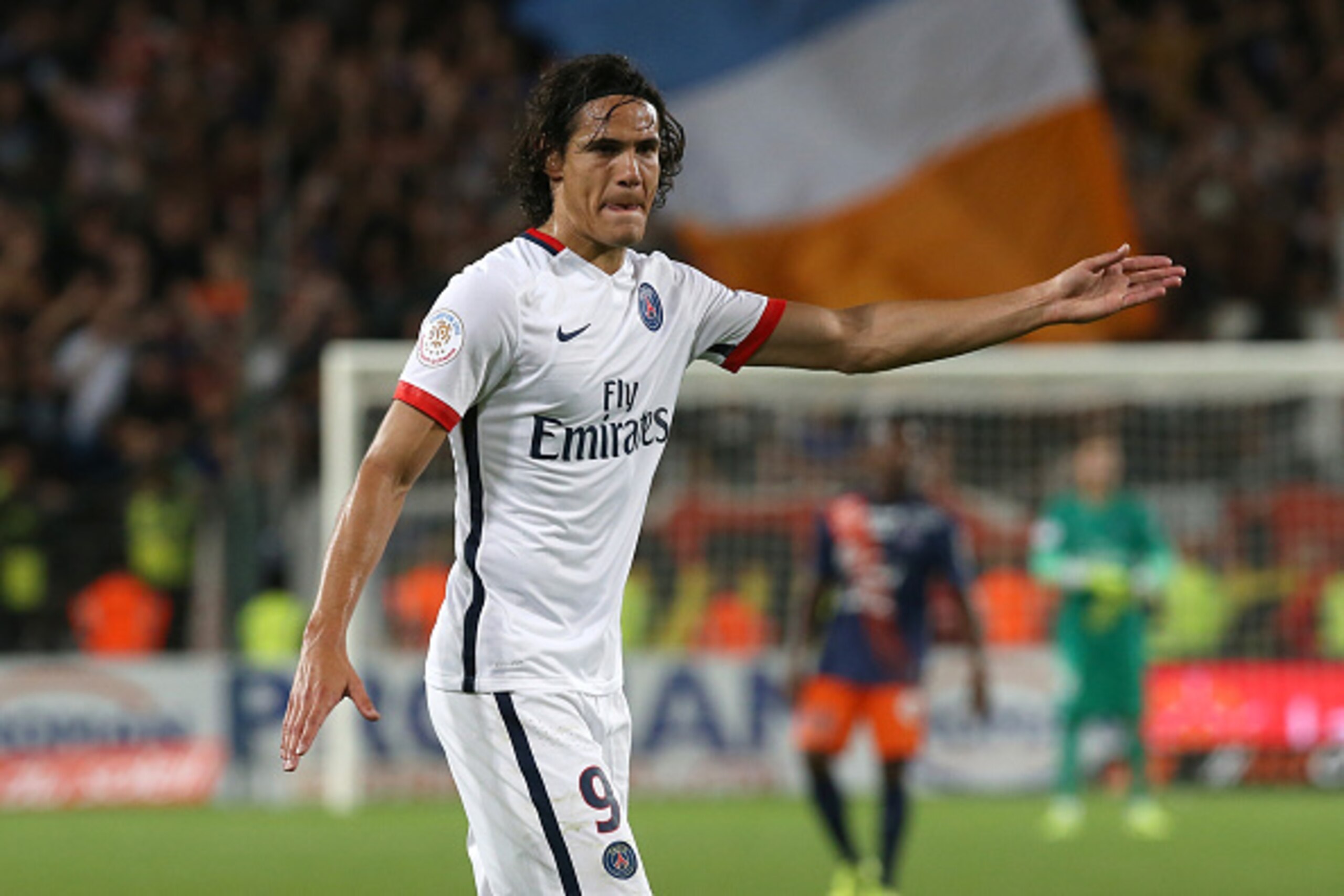 MONTPELLIER, FRANCE - AUGUST 21:  Edinson Cavani in action during the French Ligue 1 match between Paris Saint Germain (PSG) and Montpellier Herault at Stade de la Mosson on August 21, 2015 in Montpellier, France.  (Photo by Romain Perrocheau/Getty Images