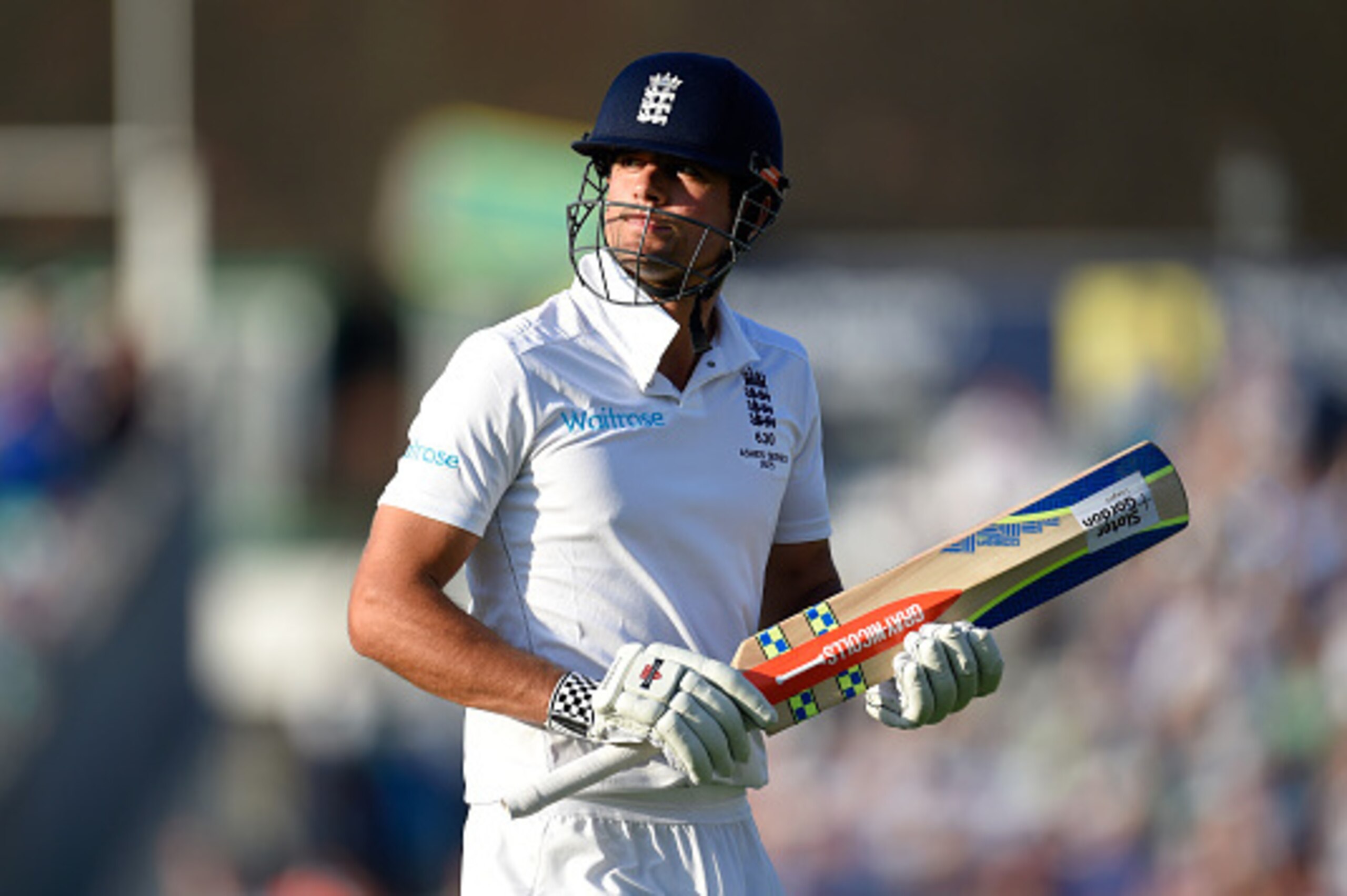 LONDON, ENGLAND - AUGUST 22:  England batsman Alastair Cook leaves the field after being dismissed for 85 runs during day three of the 5th Investec Ashes Test match between England and Australia at The Kia Oval on August 22, 2015 in London, United Kingdom