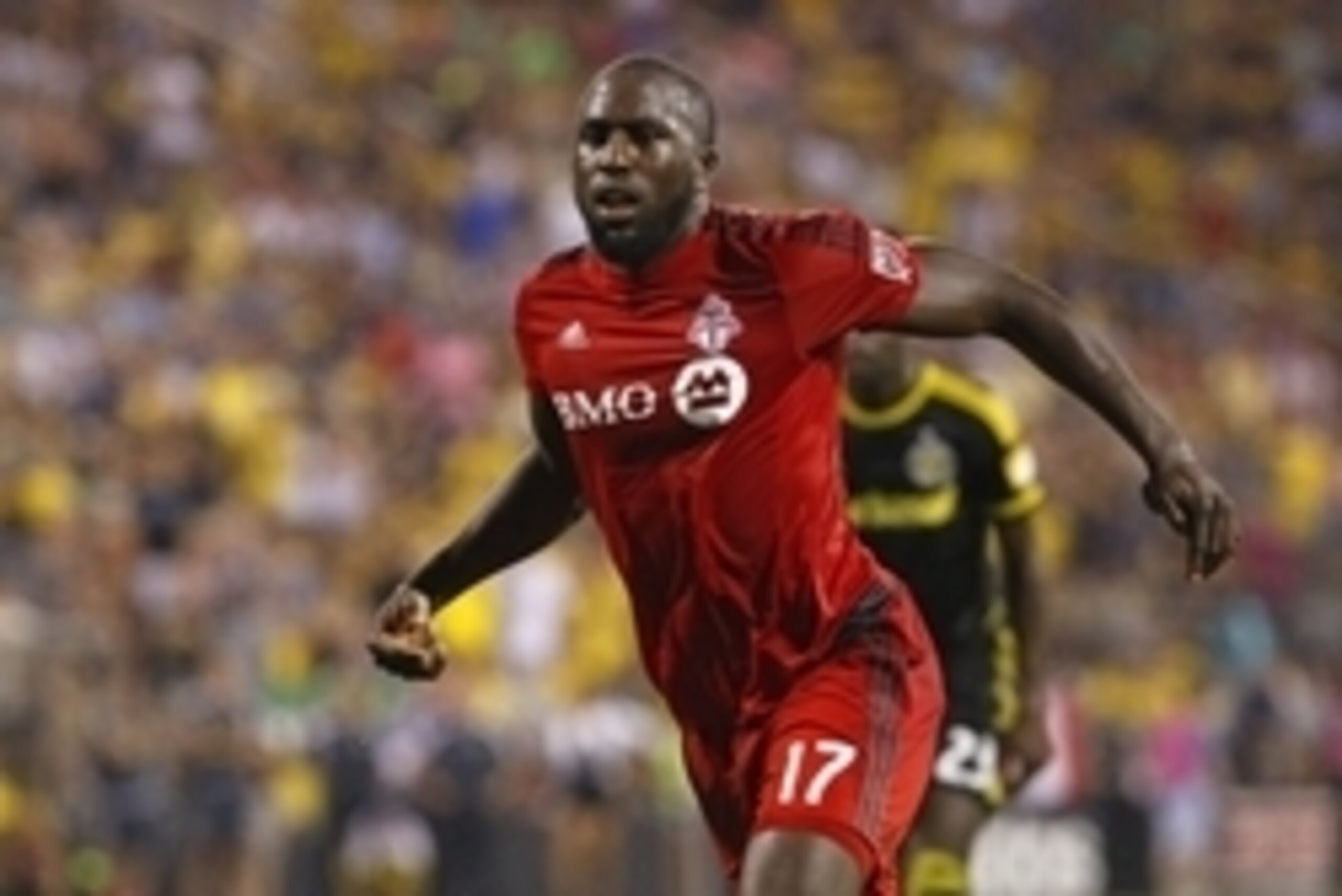 Jul 25, 2015; Columbus, OH, USA; Toronto FC forward Jozy Altidore (17) reacts to scoring a penalty kick during the second half against the Columbus Crew at MAPFRE Stadium. Mandatory Credit: Aaron Doster-USA TODAY Sports