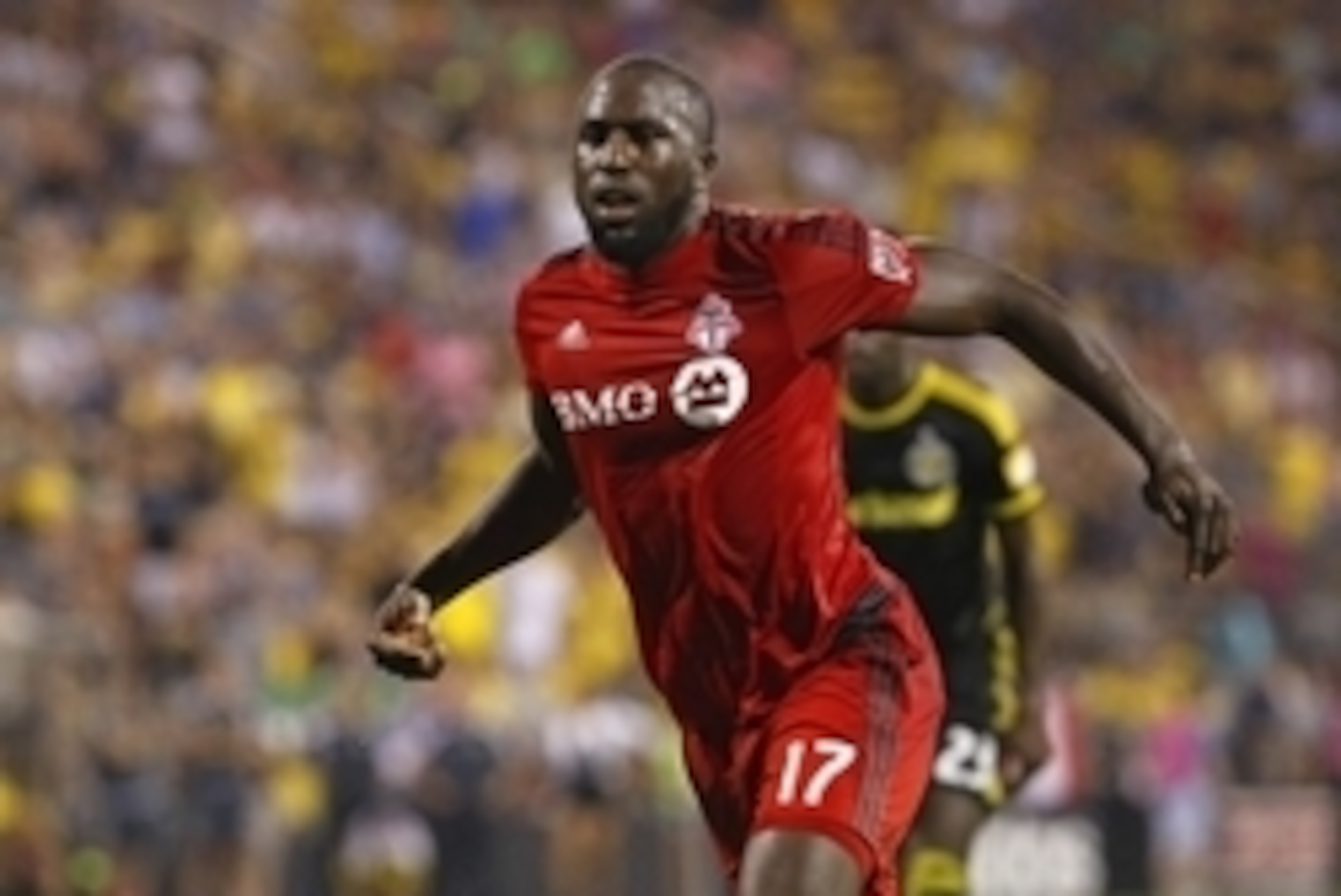 Jul 25, 2015; Columbus, OH, USA; Toronto FC forward Jozy Altidore (17) reacts to scoring a penalty kick during the second half against the Columbus Crew at MAPFRE Stadium. Mandatory Credit: Aaron Doster-USA TODAY Sports