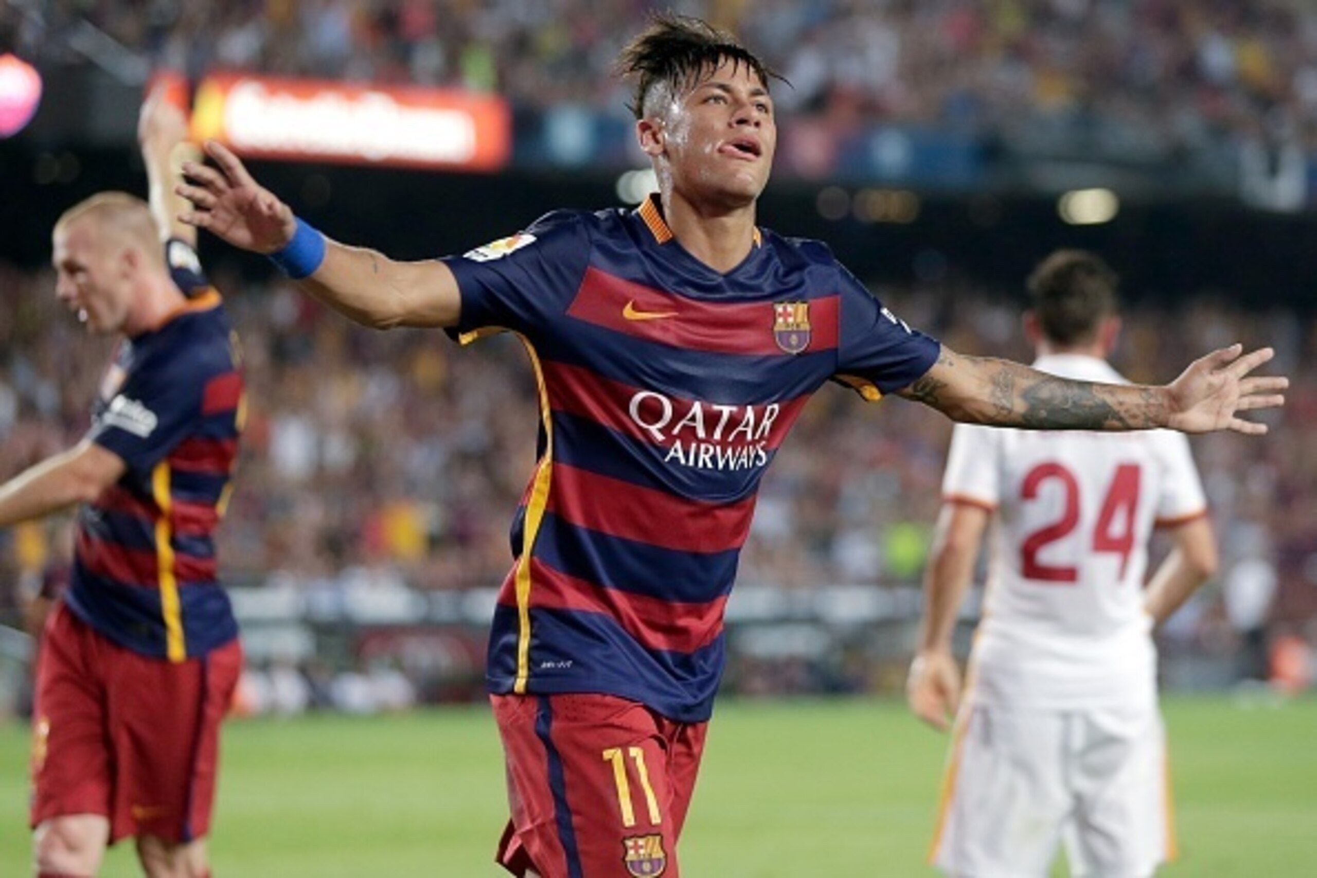 Neymar da Silva Santos Junior of FC Barcelona during the Joan Gamper Trophy match between Barcelona and AS Roma on August 5, 2015 at the Camp Nou stadium in Barcelona, Spain.(Photo by VI Images via Getty Images)