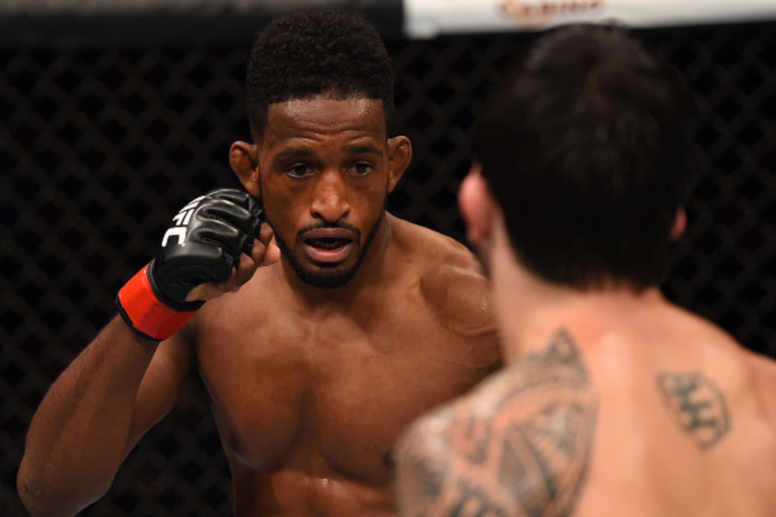 SASKATOON, SK - AUGUST 23:  (L-R) Neil Magny of the United States battles Erick Silva of Brazil in their welterweight bout during the UFC event at the SaskTel Centre on August 23, 2015 in Saskatoon, Saskatchewan, Canada. (Photo by Jeff Bottari/Zuffa LLC/Z