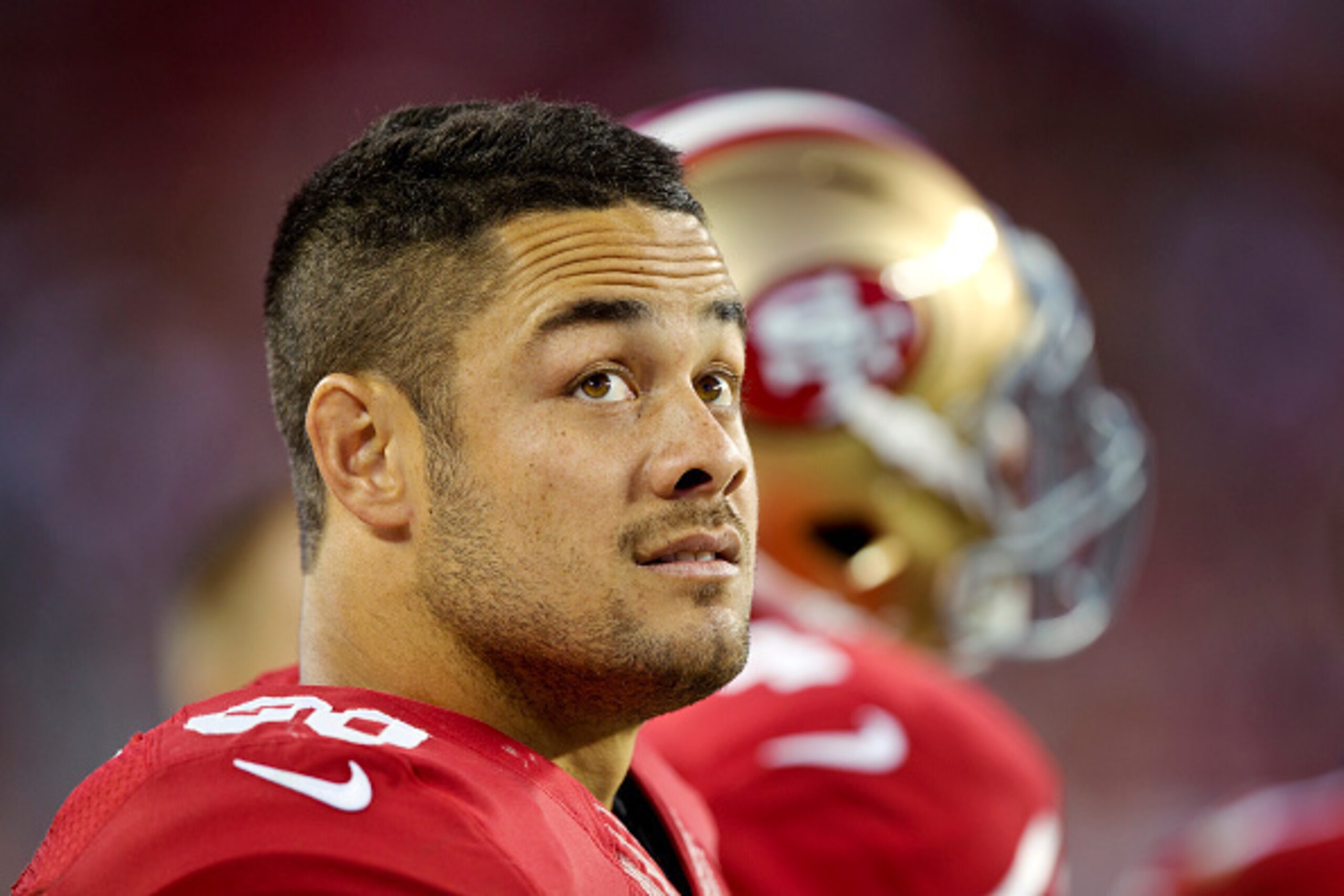 SANTA CLARA, CA - AUGUST 23:  Jarryd Hayne #38 of the San Francisco 49ers watches the end of the game from the sidelines against the Dallas Cowboys during a preseason game on August 23, 2015 at Levi's Stadium in Santa Clara, California.  (Photo by Brian B