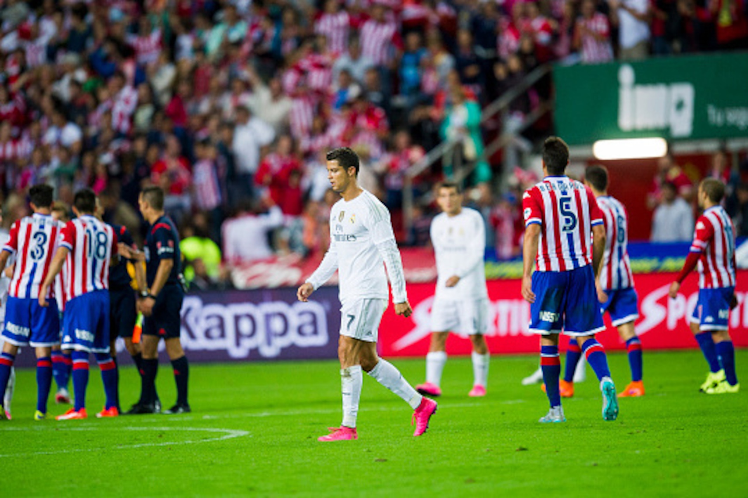 GIJON, SPAIN - AUGUST 23: Cristiano Ronaldo of Real Madrid reacts during the La Liga match between Sporting Gijon and Real Madrid at Estadio El Molinon on August 23, 2015 in Gijon, Spain. (Photo by Juan Manuel Serrano Arce/Getty Images)