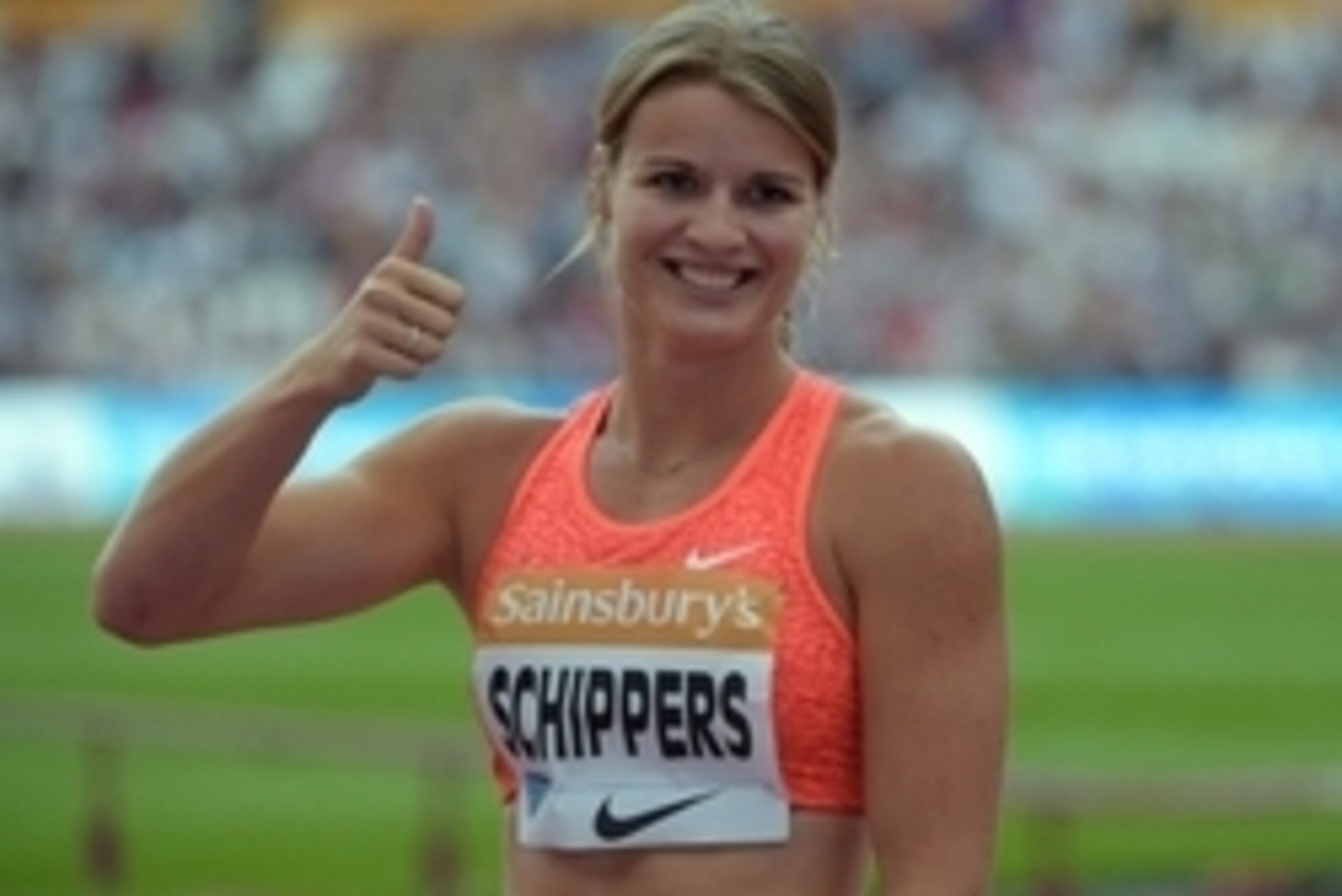 Jul 25, 2015; London, United Kingdom; Dafne Schippers (NED) poses after winning the womens 100m in 10.92 during the 2015 Sainsbury's Anniversary Games at Olympic Stadium at Queen Elizabeth Olympic Park. Mandatory Credit: Kirby Lee-USA TODAY Sports