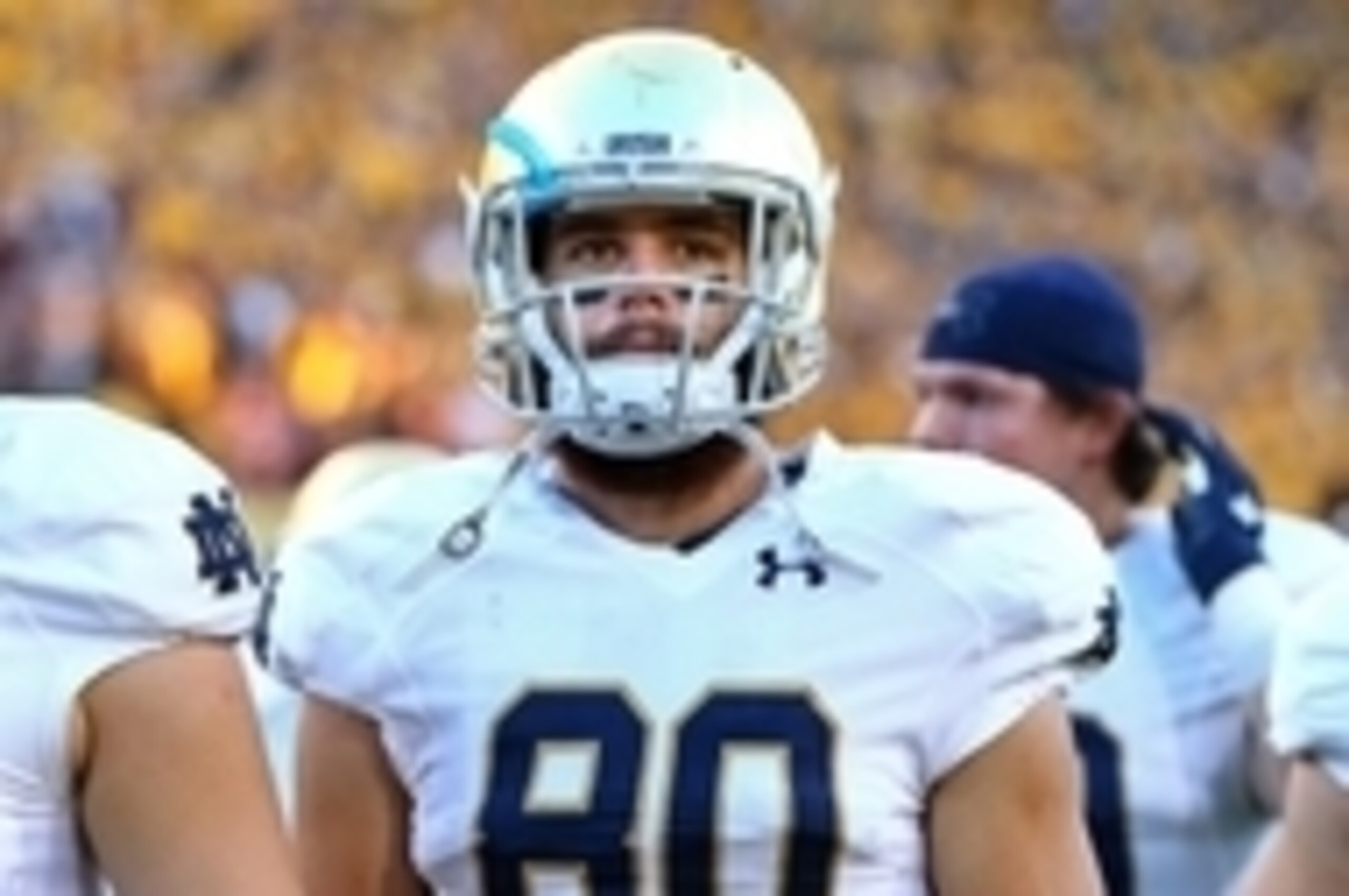 Nov 8, 2014; Tempe, AZ, USA; Notre Dame Fighting Irish tight end Durham Smythe (80) against the Arizona State Sun Devils at Sun Devil Stadium. Arizona State defeated Notre Dame 55-31. Mandatory Credit: Mark J. Rebilas-USA TODAY Sports