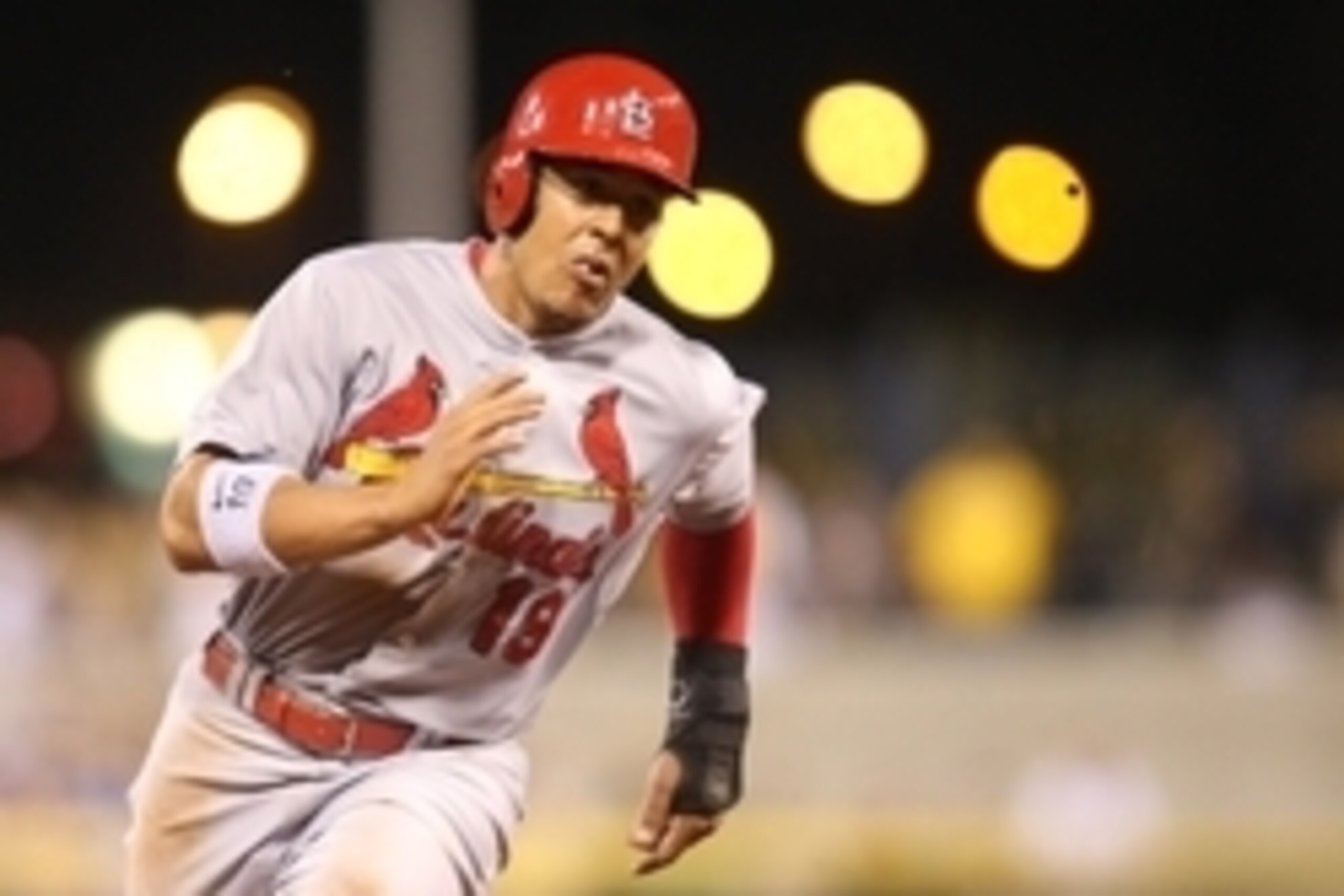 May 8, 2015; Pittsburgh, PA, USA; St. Louis Cardinals pinch hitter Jon Jay (19) runs the bases against the Pittsburgh Pirates during the seventh inning at PNC Park. Mandatory Credit: Charles LeClaire-USA TODAY Sports