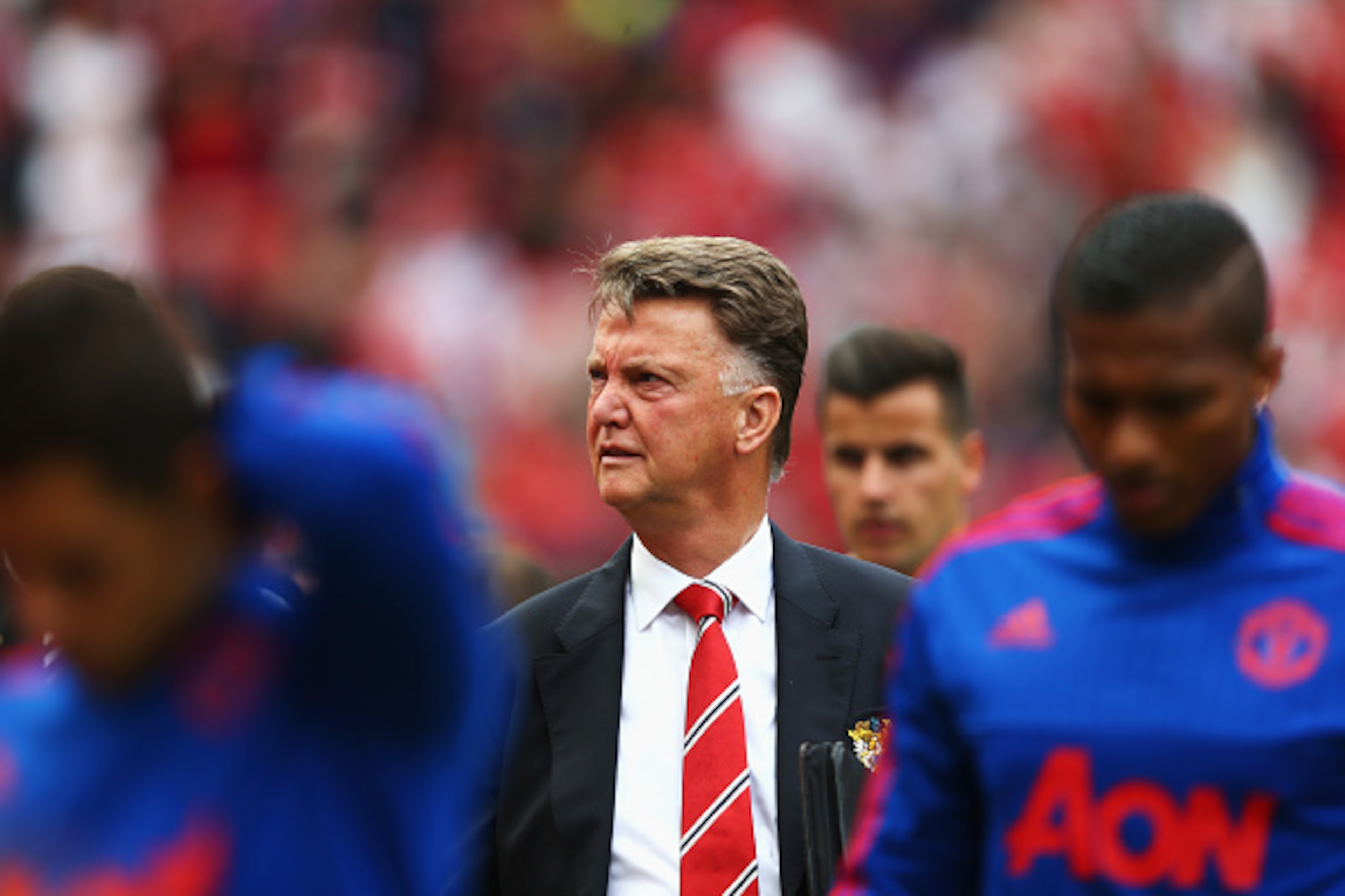 MANCHESTER, ENGLAND - AUGUST 22:  Louis van Gaal Manager of Manchester United looks on during the Barclays Premier League match between Manchester United and Newcastle United at Old Trafford on August 22, 2015 in Manchester, England.  (Photo by Clive Brun