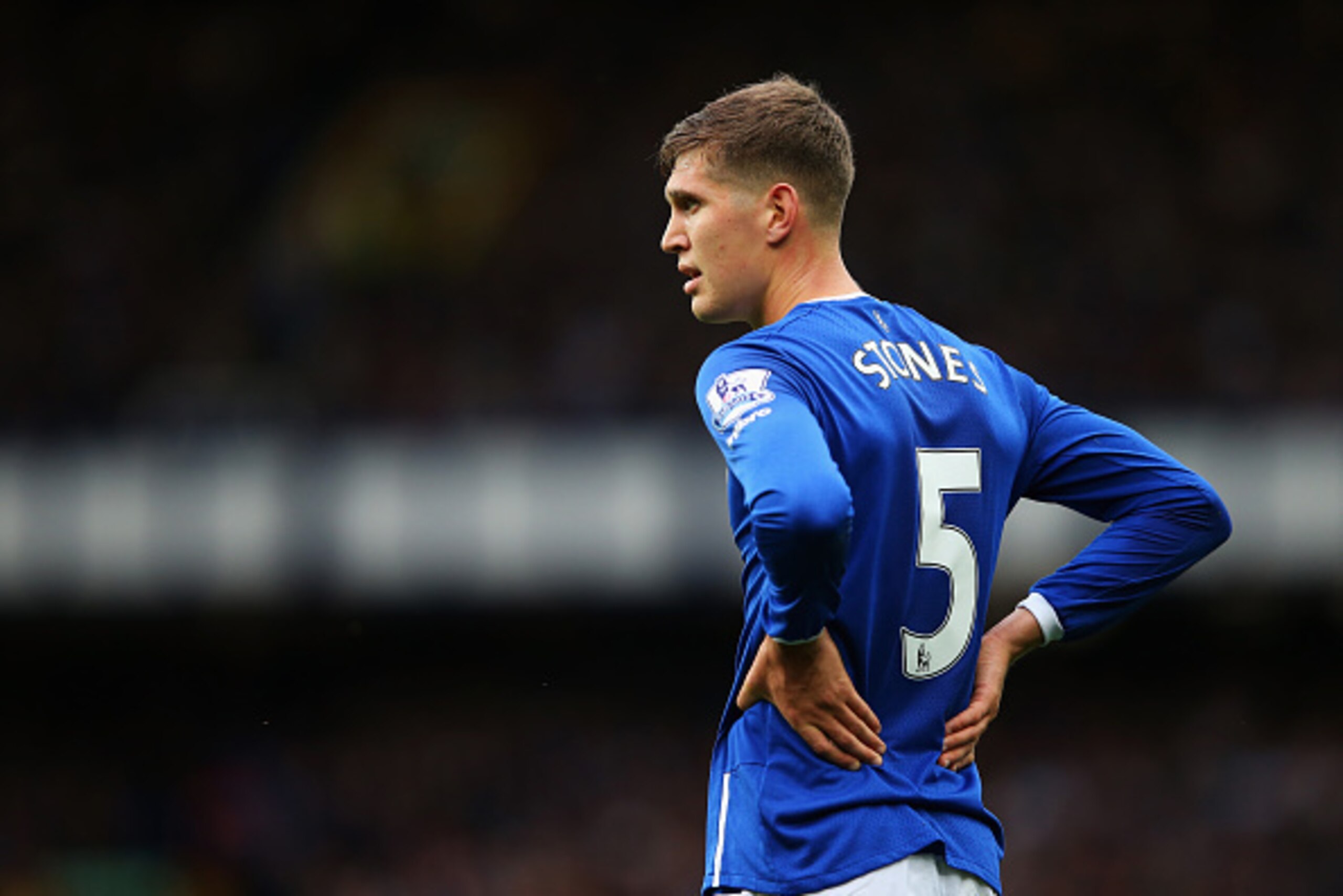 LIVERPOOL, ENGLAND - AUGUST 23: John Stones of Everton looks on during the Barclays Premier League match between Everton and Manchester City at Goodison Park on August 23, 2015 in Liverpool, England.  (Photo by Alex Livesey/Getty Images)