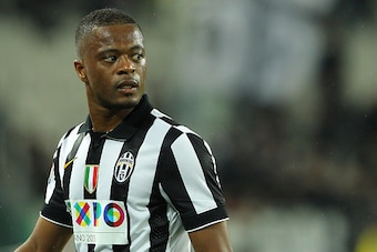 TURIN, ITALY - APRIL 18:  Patrice Evra of Juventus FC looks on during the Serie A match between Juventus FC and SS Lazio at Juventus Arena on April 18, 2015 in Turin, Italy.  (Photo by Marco Luzzani/Getty Images)