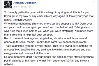 Screenshot of Anthony Johnson's Original FB post
